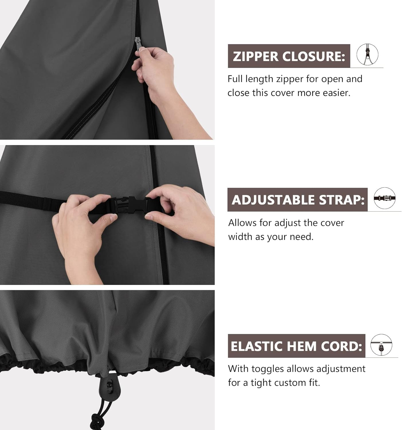 ULTCOVER Patio Parasol 600D Waterproof Outdoor Market Extra Large Umbrella Cover - Fits Double-Sided Umbrella 13-15 Feet, Black
