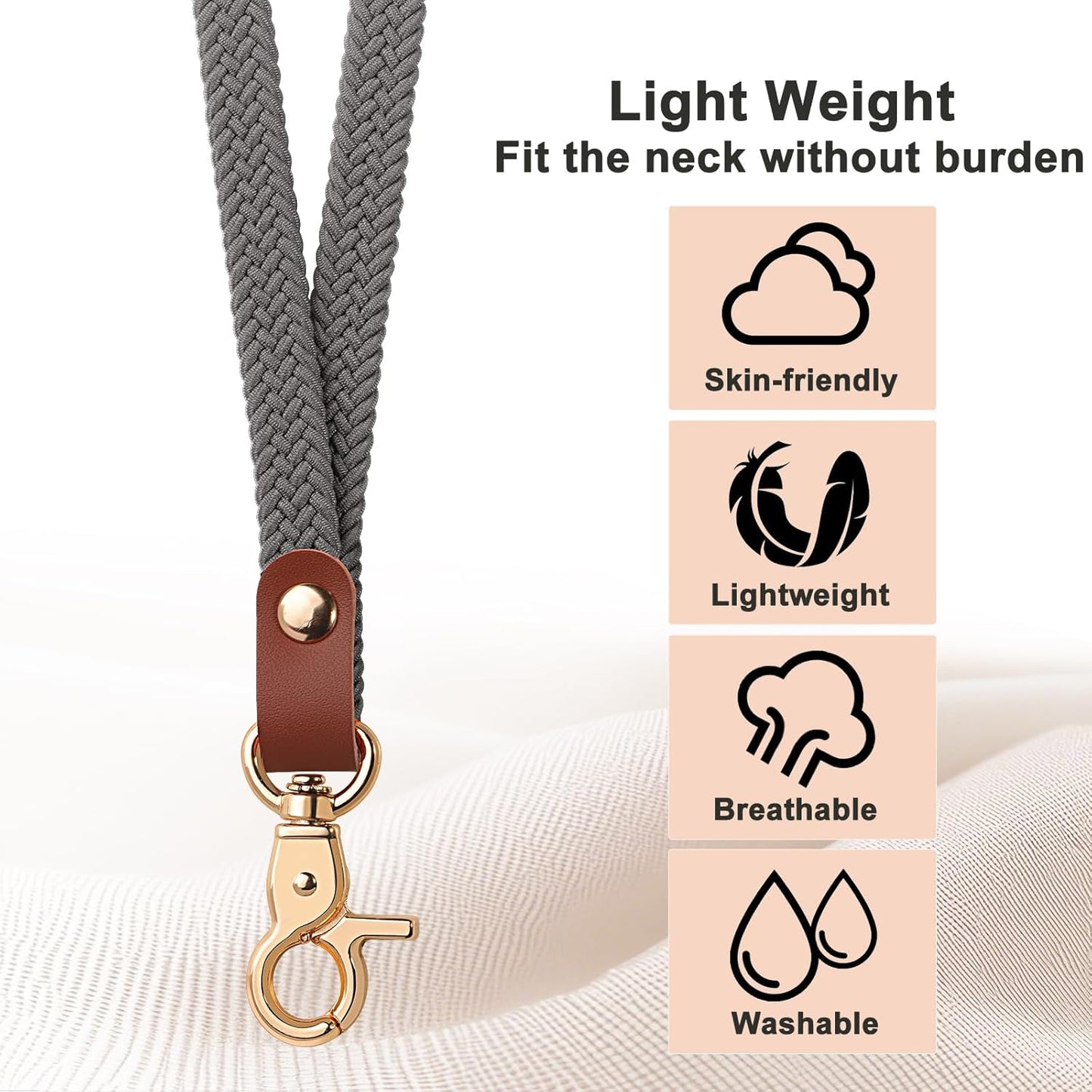 Fishent Stretchy Thin Lanyards for Keys ID Badges, Cute Long Teacher Neck Key Lanyard Keychains for Women Men Wallet Phone(Space Gray)