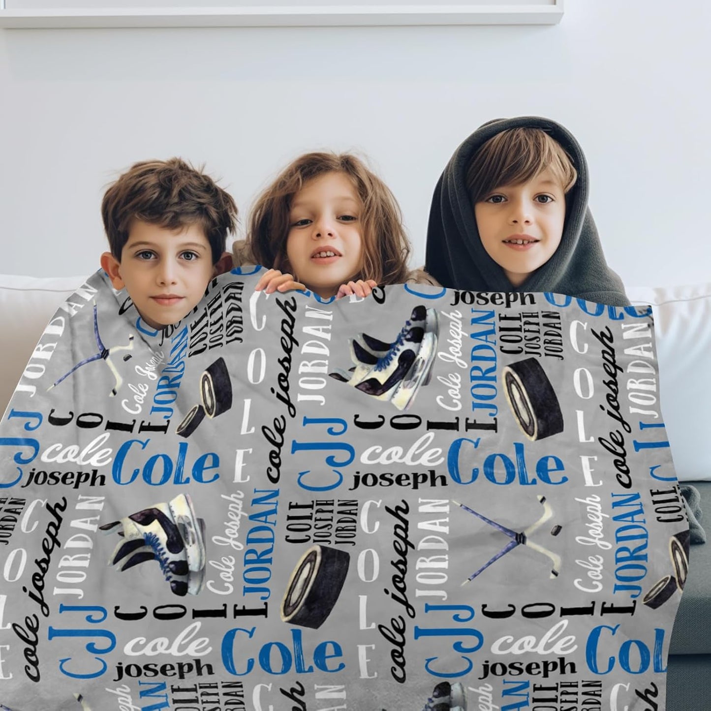 Custom Name Hockey Blanket - Personalized Names Soft Plush Flannel Throw Blankets for Baby Kids Teen Boys Girls Holidays Birthdays Gifts Color09