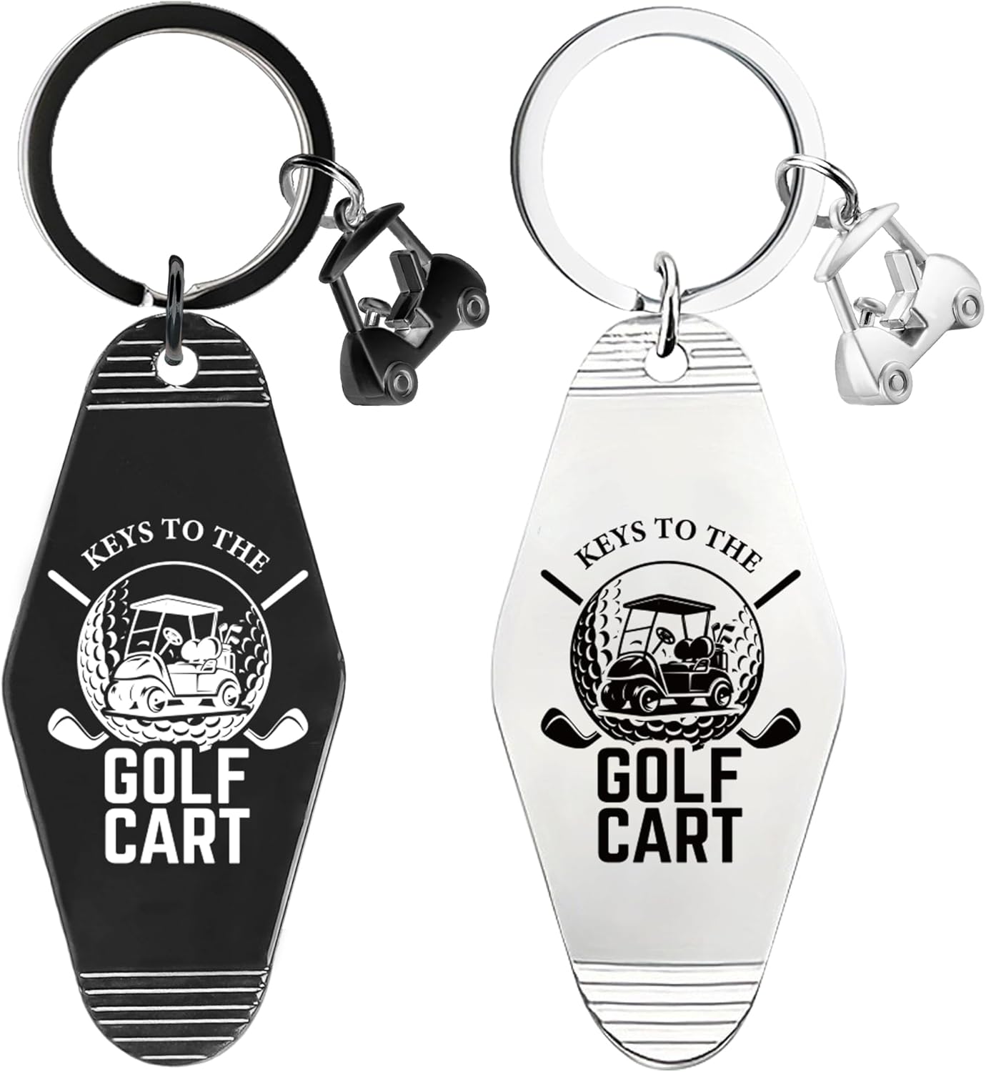 2pcs Golf Cart Keychain for Golfer, Retro Metal Car Accessories, Funny Golf Birthday Gifts Key Ring for Men Father Husband