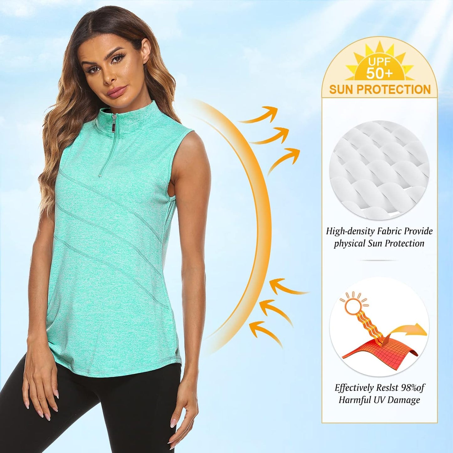 Koscacy Women's Sleeveless Golf Tennis Polo Shirts Zip Up Dry Fit Workout Tank Tops Athletic Shirt