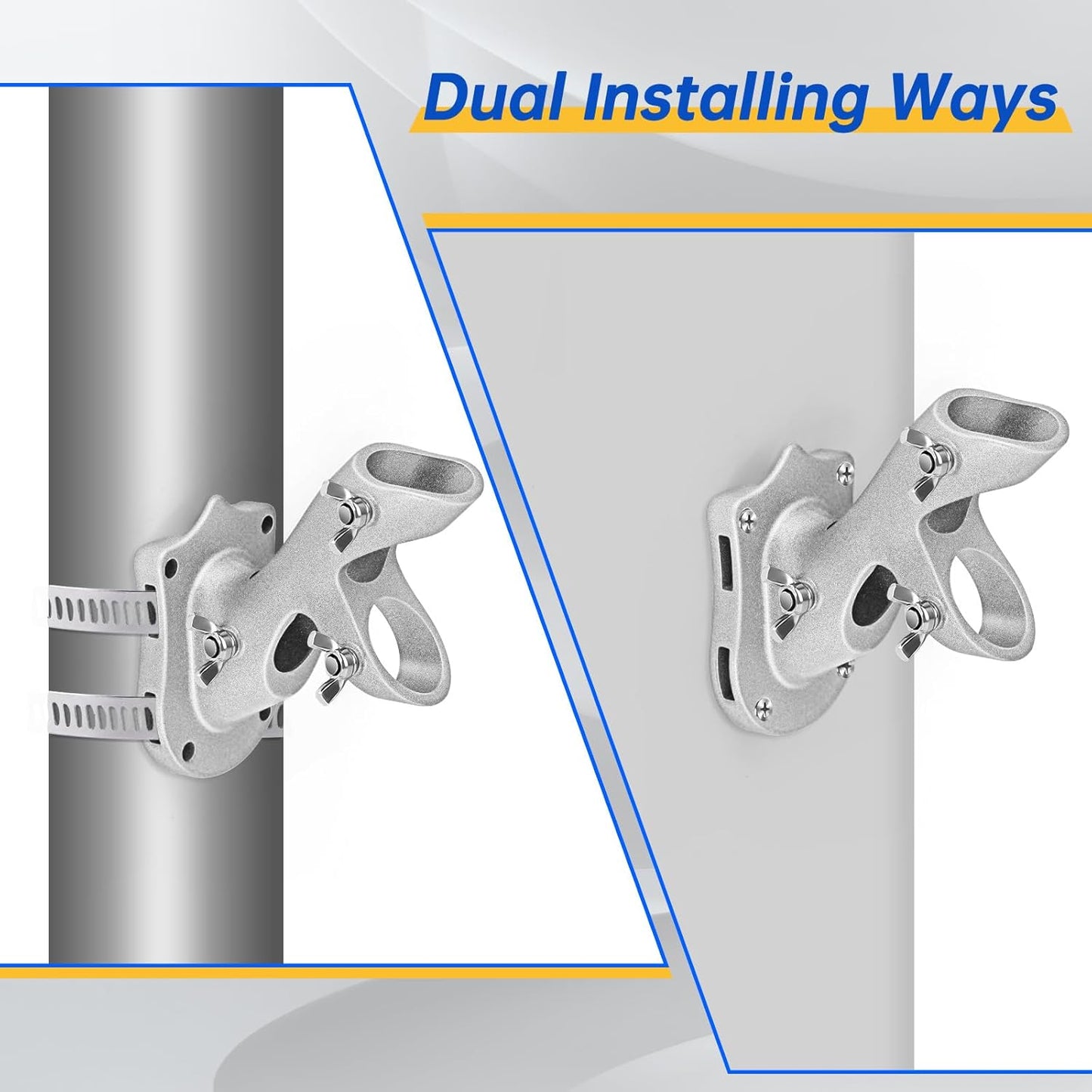 Anovo Flag Pole Kit- Stainless Steel 7 FT Flag Poles with1 Inch Metal 360° Rotating Flag Pole Rings Clip, Two-Position Flag Pole Holder Brackets Mounting for Outside House Outdoor Porch(7 FT - Sliver)