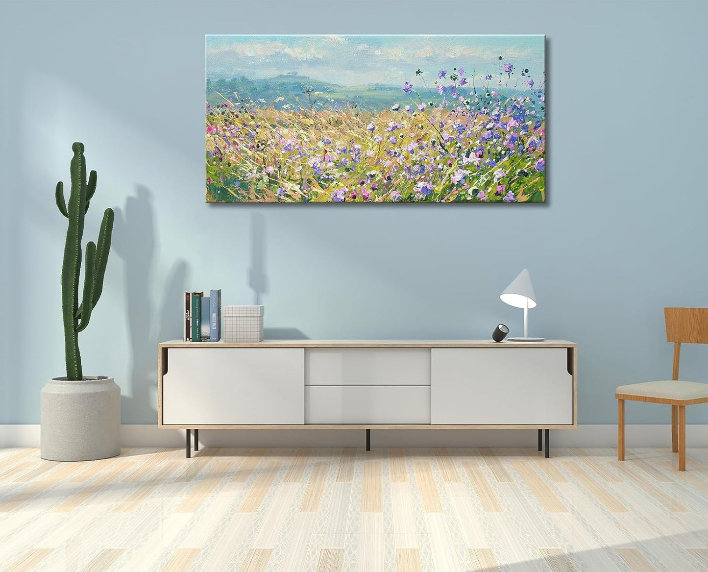 Rustic Wildflower Wall Art Farmhouse Colorful Floral Scenery Picture for Living Room Watercolor Daisy Flower Botanical Landscape Prints Nature Painting Bedroom Bathroom Home Decorations 48"x24"