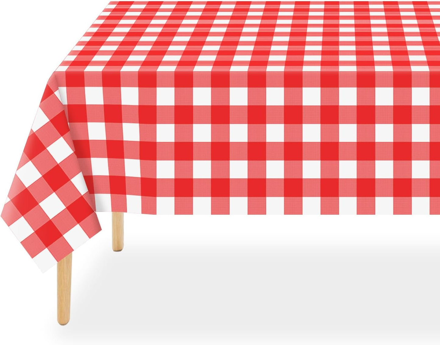 QIKSION Red Gingham Tablecloth Disposable 12 Pack, 54 x 108 Inch Red and White Checkered Table Cloth for Rectangle Tables, Plastic Table Cover