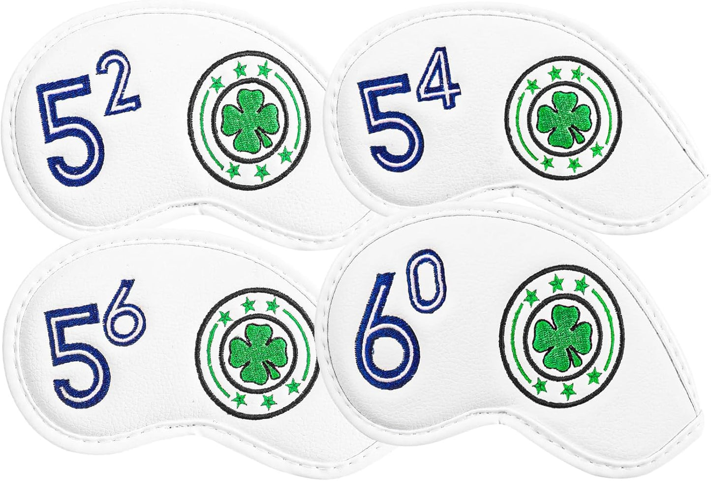Golf Iron Wedge Head Covers 52° 54° 56° 60° 1 or 4 Pack, Synthetic Leather Clover USA Flag Design Club Head Protection, Universal Headcover Fit Iron Clubs for Men Women
