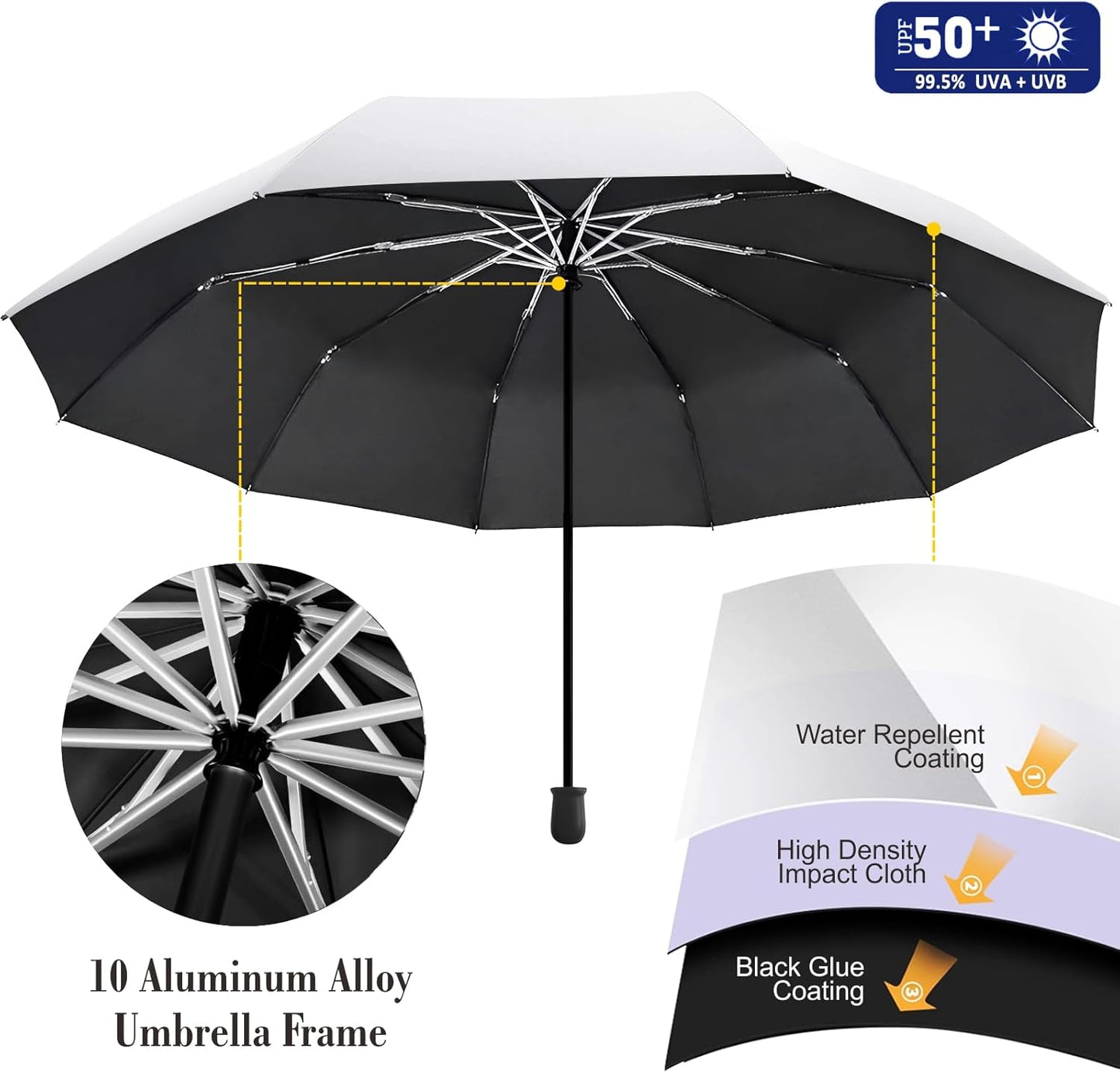 UPF 50+ Beach Umbrella with Adjustable Universal Clamp