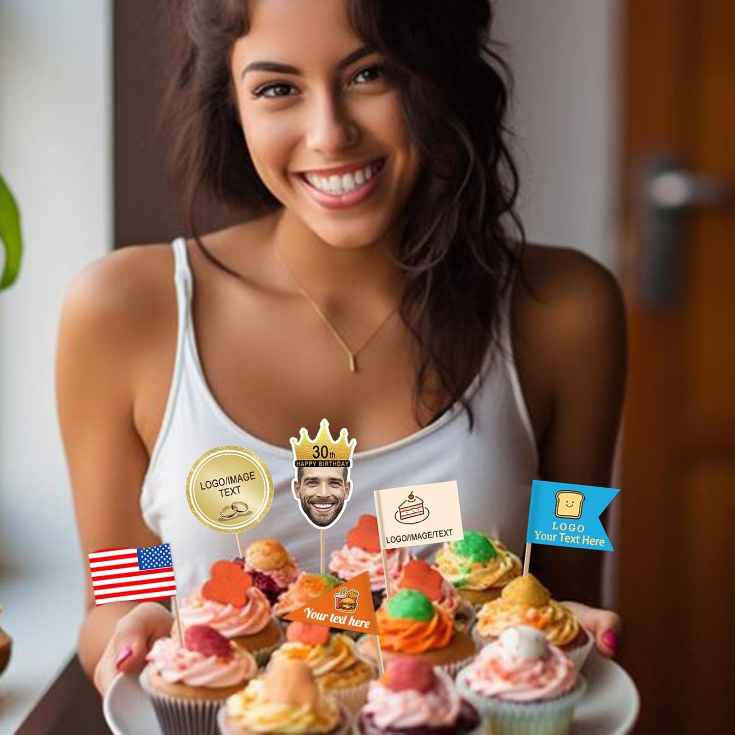 Custom Cupcake Toppers Picture up to 100Pcs Personalized Toothpick Flags for Food Drink Decorations Customized for Birthday Graduation Parties Weddings Celebrations - Swallowtail