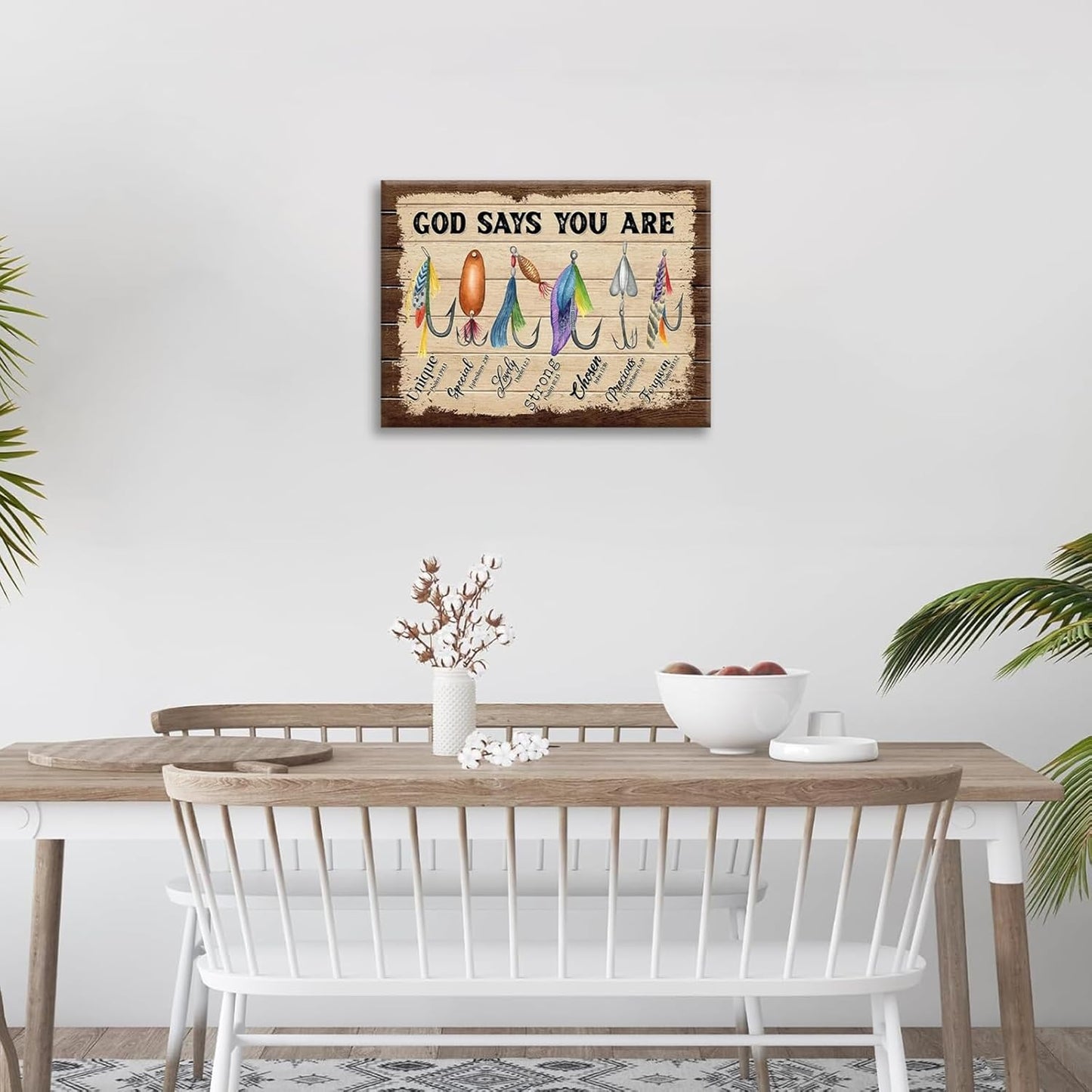 Fishing Wall Art, Fish God Says You Are Pictures Wall Decor Coastal Canvas Prints Framed Artwork Paintings Home Office Decorations For Bathroom Bedroom Living Room Kitchen 24l X 20w