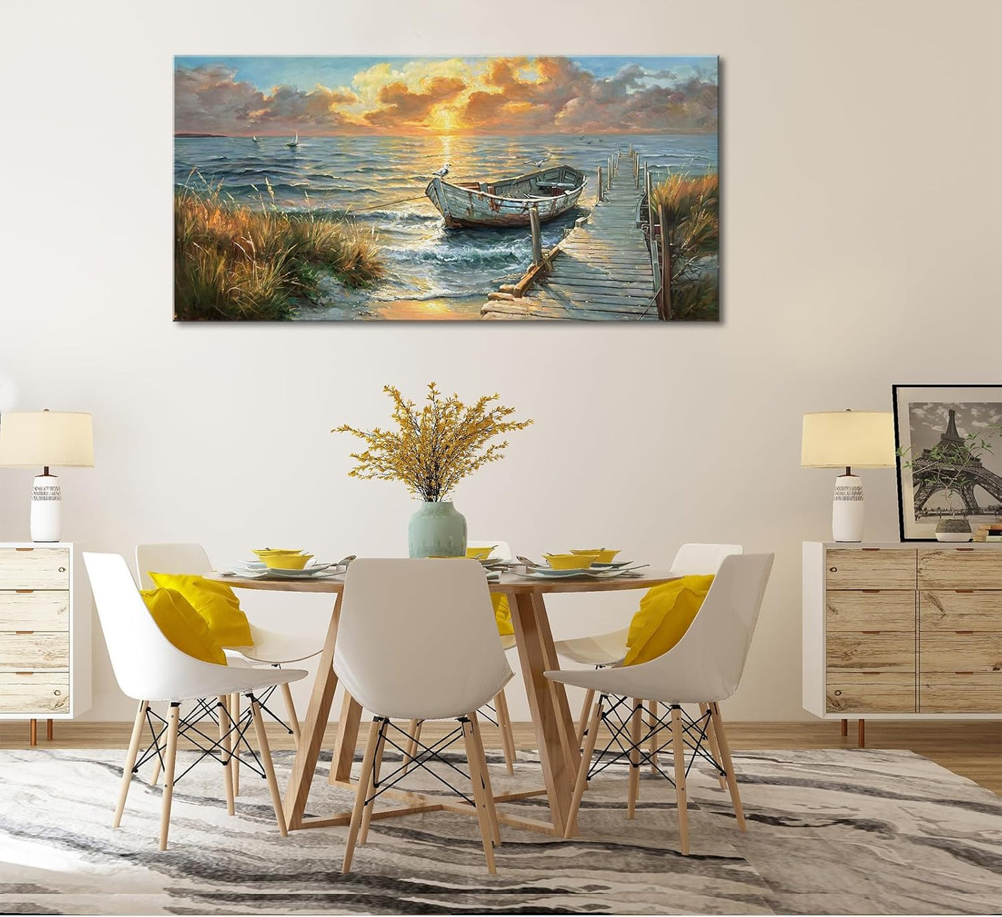 dgbtcart Ocean Sailboat Wall Art for Living Room Beach Sunset Canvas Picture Coastal Nautical Seascape Painting Artwork Vintage Farmhouse Wall Decor for Bathroom Bedroom Office Home 20"x40"
