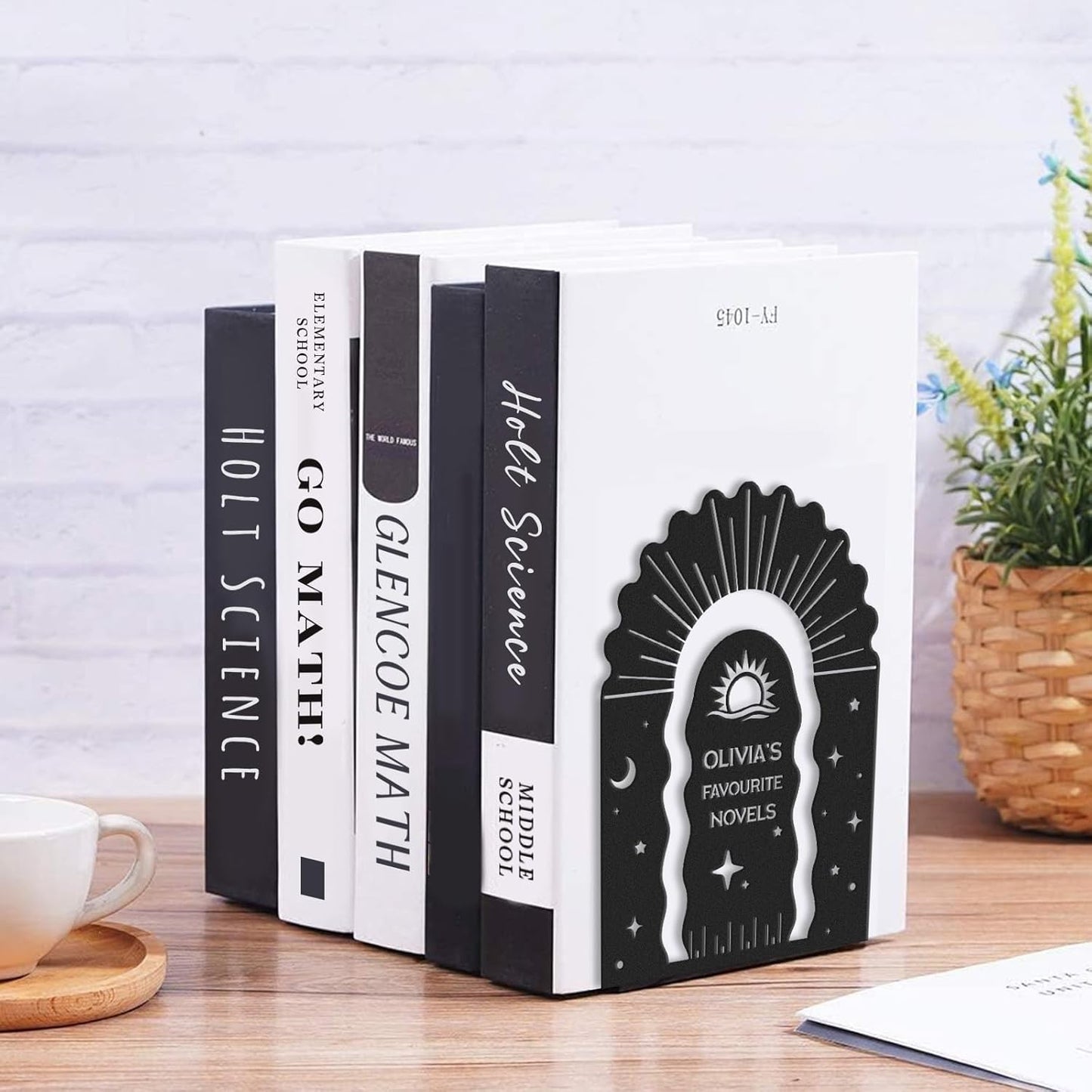 Personalized Name Metal Book Ends 2 Pcs, Unique Bookends for Shelves Room Decorative, Heavy Duty Metal Bookends, Non-Slip Book Stopper, Book Shelf Holder for Home Office School, Book Lovers Gift