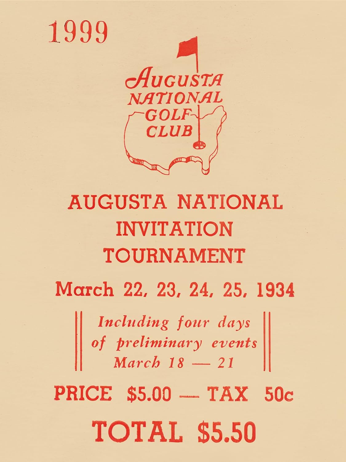 Framed Vintage Golf Wall Decor, Masters Golf Augusta National 1934 Tournament Wall Art Canvas Poster for Living Room Bedroom Office Decorations (16" x 24", Unframed)