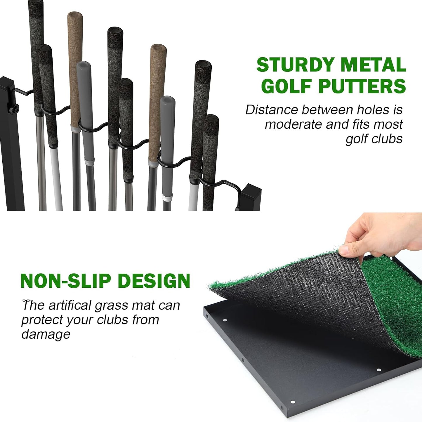 Golf Club Holder Floor Stand Golf Putter Stand with Wheels for 10 Clubs, Solid Metal Golf Club Organizer, Golf Club Storage Rack Cart for Garage Home Office, Indoor and Outdoor Use, Black