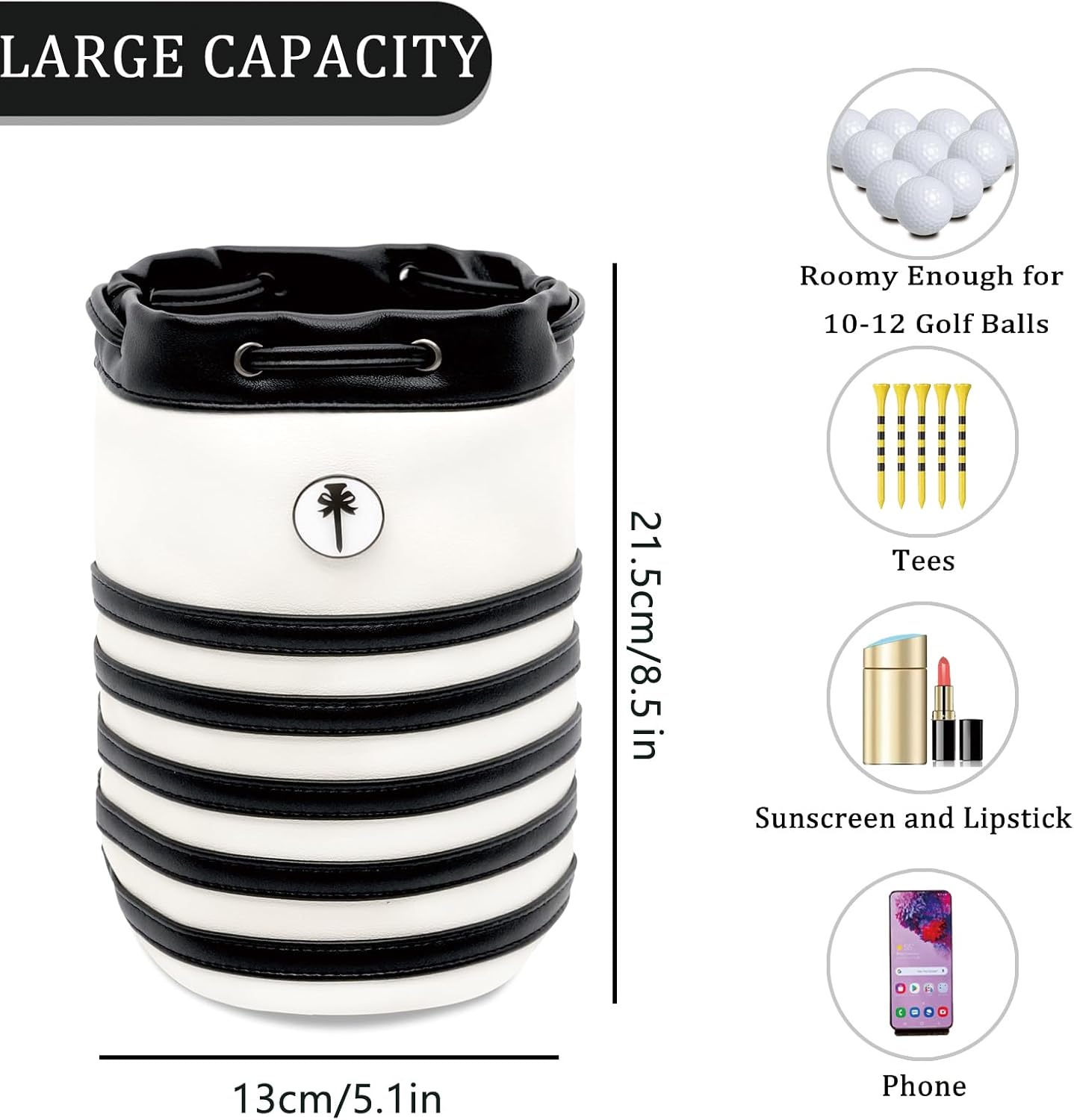 PINKTEE Golf Ball Sack Valuables Pouch Leather Bag Bucket Waist Design with Removable Magnetic Ball Marker