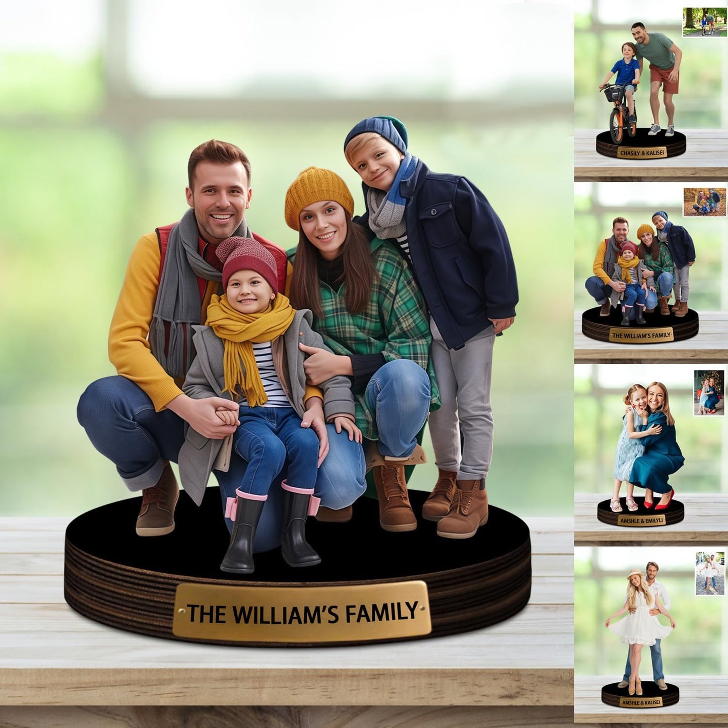 Personalized Family Photo 2D Acrylic Desktop Ornament Custom Couple Picture Figurine Plaque with Name Flat Printing Acrylic Sculpture Desk Sign for Men Women Family Lover Christmas Birthday