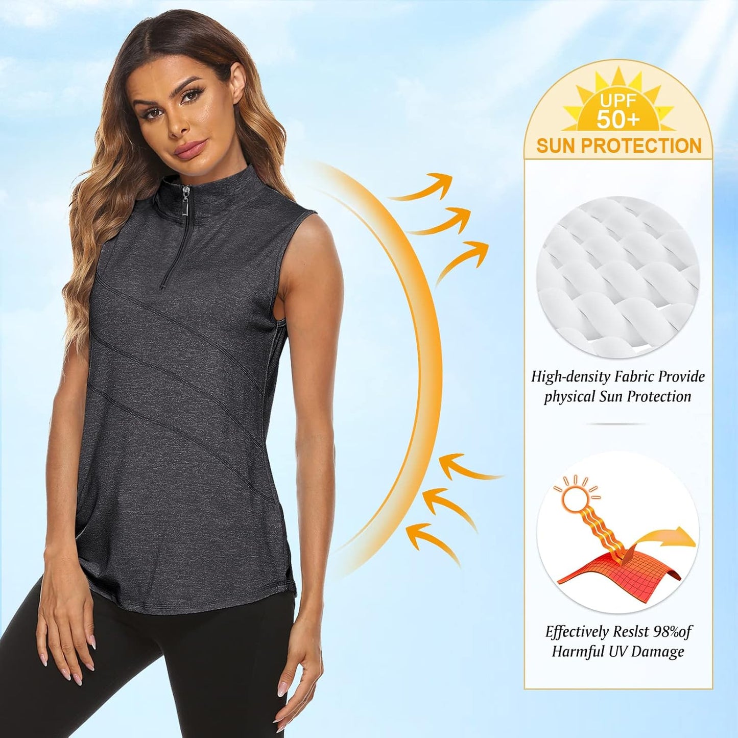 Koscacy Women's Sleeveless Golf Tennis Polo Shirts Zip Up Dry Fit Workout Tank Tops Athletic Shirt