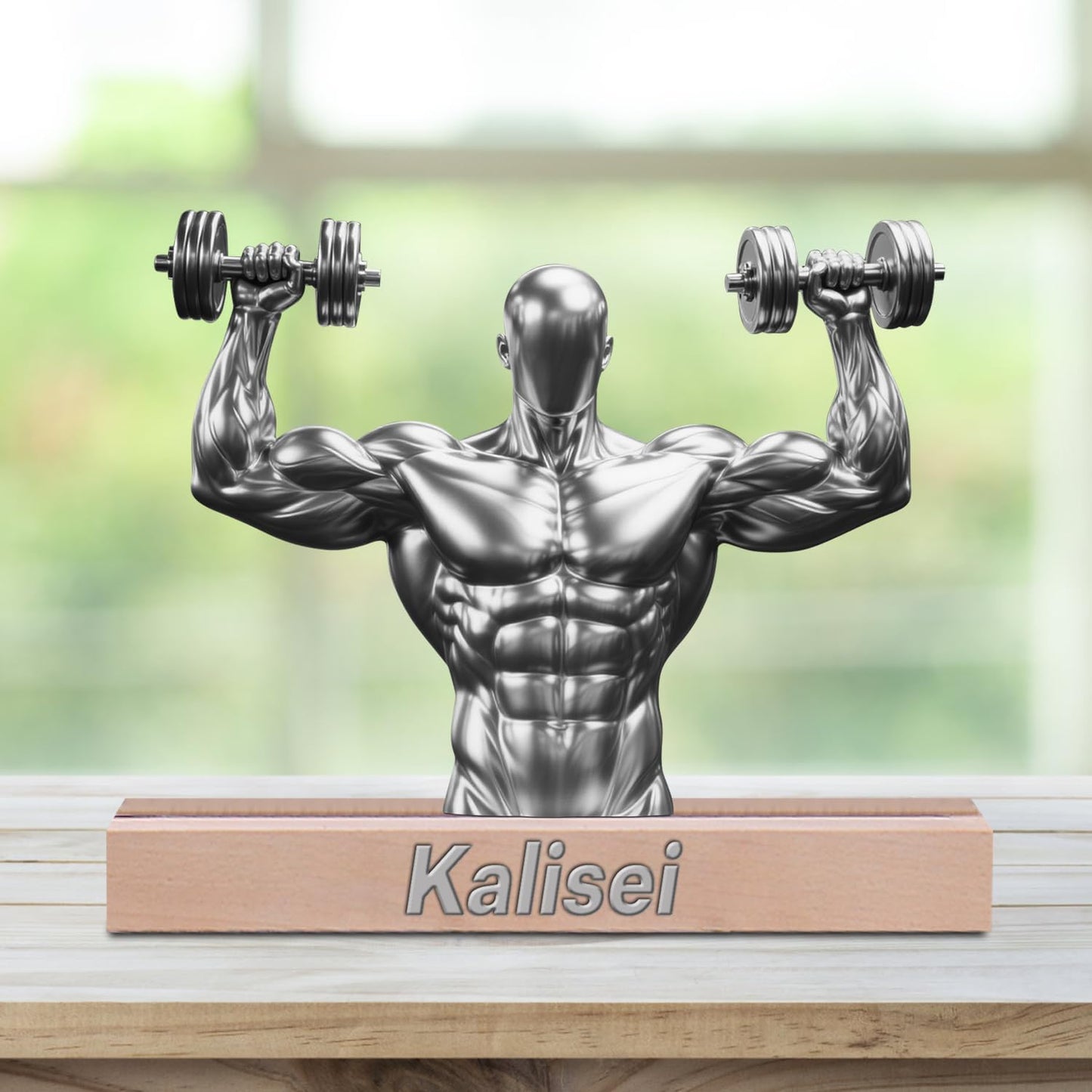 Personalized Fitness Muscle Man Ornaments for Bedroom Office Sport Room Custom Name Figurine Sign Plaque Fitness Dumbbells Athlete Acrylic Plaque Home Decor Gift for Men Women Sport Lover