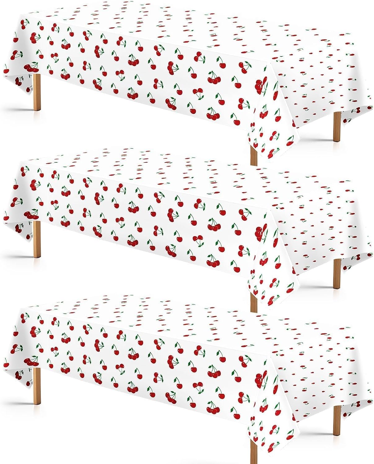 Grencian 3Pcs Cherry Tablecloth Cherry Table Cover Plastic Rectangle Fruit Theme Table Cloth for Cherries Birthday Wedding Bridal Baby Shower Party Decorations, 54 X 108 Inch