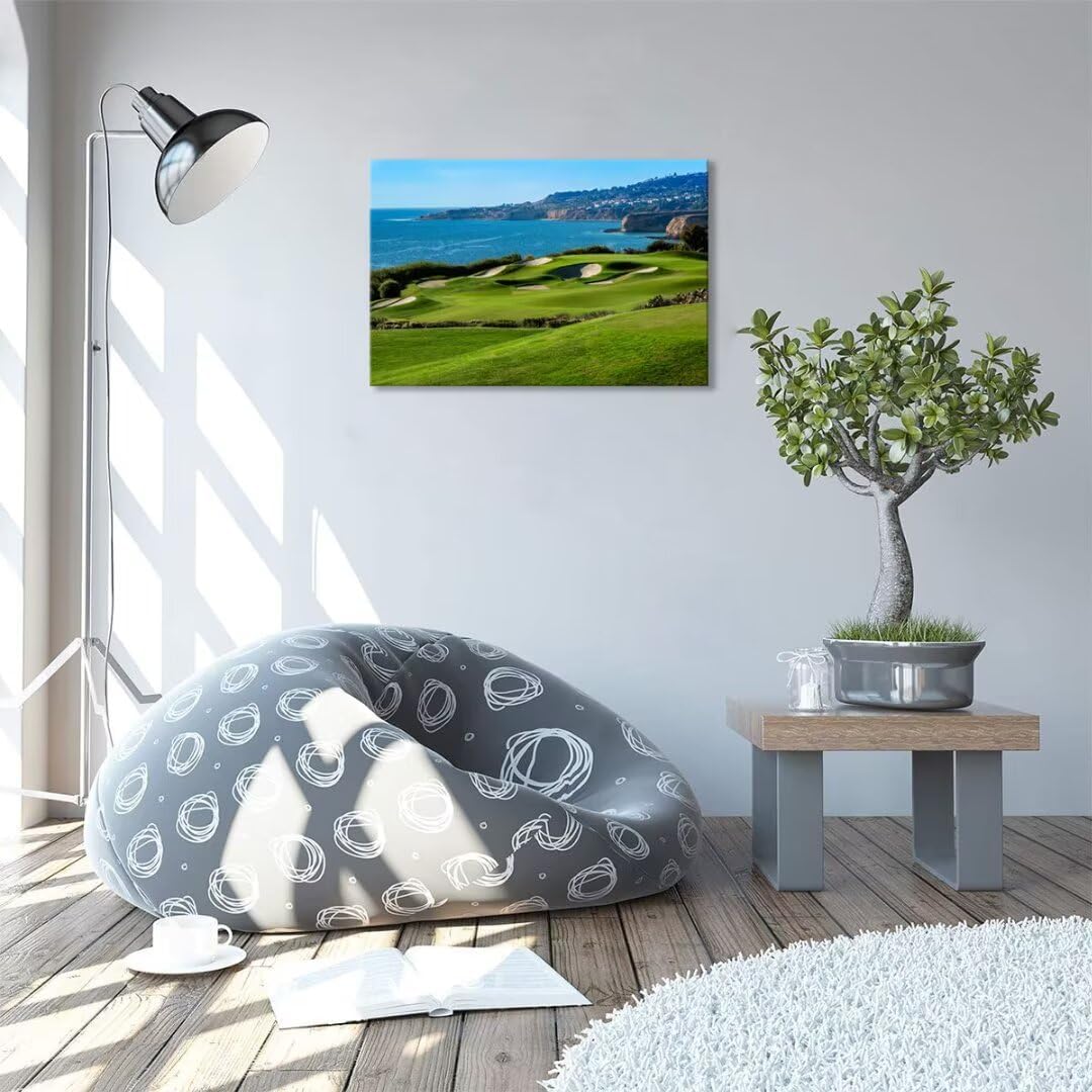 California Coastal Golf Course Wall Art for Living Room Bedroom Bathroom Home Decorations Coastal Golf Course Picture Poster Framed Artwork Canvas Prints Ready to Hang(18''H x 24''W)