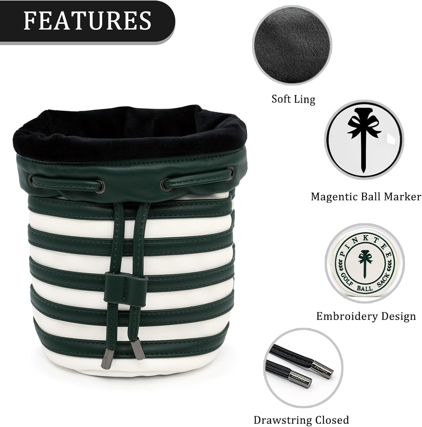PINKTEE Golf Ball Sack Valuables Pouch Leather Bag Bucket Waist Design with Removable Magnetic Ball Marker