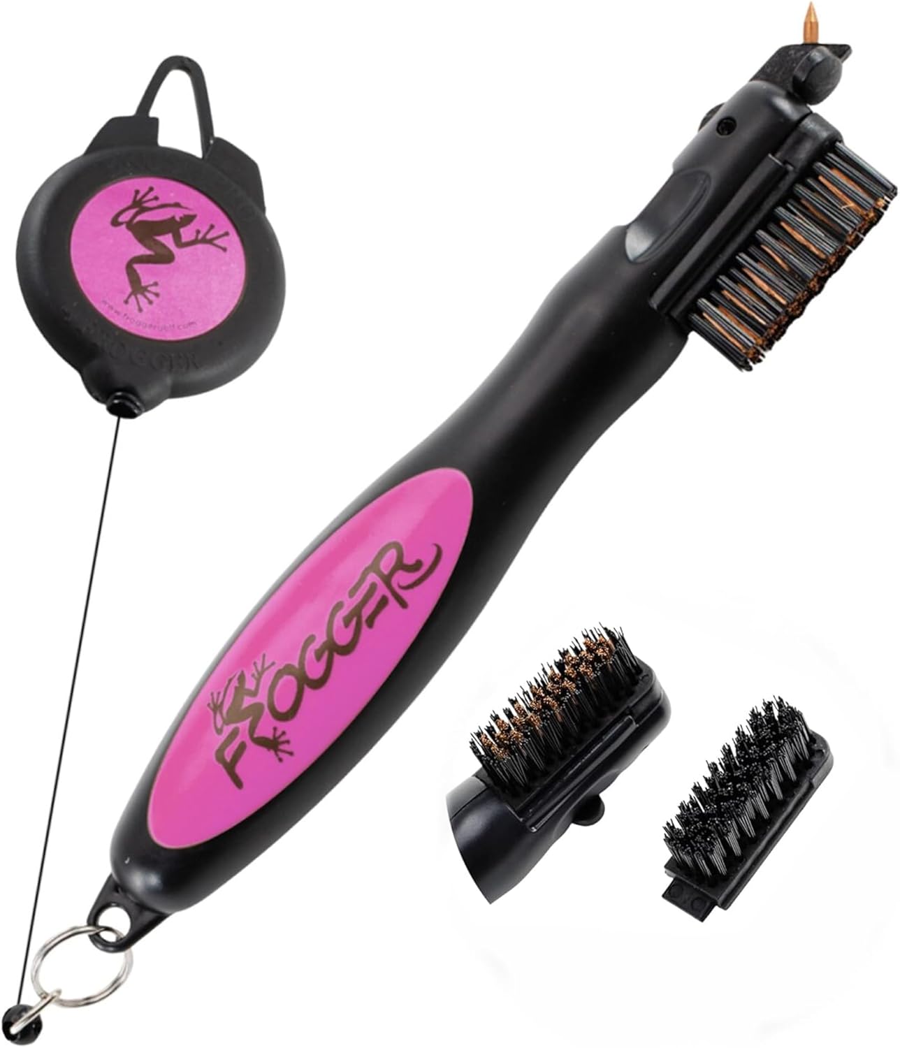 Frogger BrushPro Golf Club Cleaner with Ergonomic Grip and 2.5 ft. Retractable Cord, Sturdy Golf Club Brush and Groove Cleaner for Golfers, Golf Dad