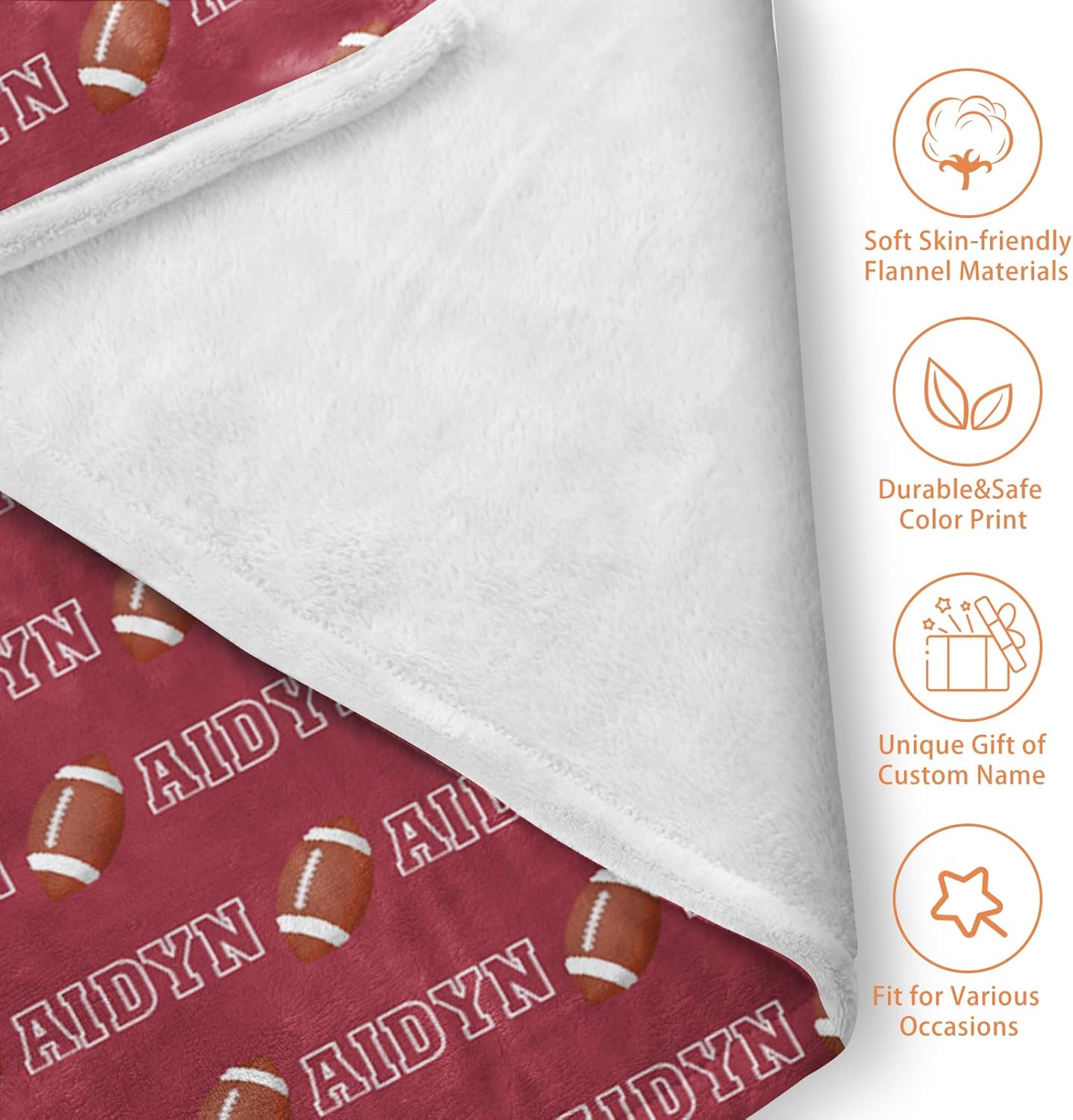 Custom Name Football Blanket - Personalized Names Soft Plush Flannel Throw Blankets for Baby Kids Teen Boys Girls Holidays Birthdays Gifts Color13