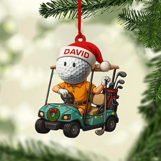 Personalized Golf Christmas Ornament 2025, Custom Name Bag, and Golfer Outfit Gilf, Ball Head Ornament with Santa Hat, Gifts for Golf Lovers 1
