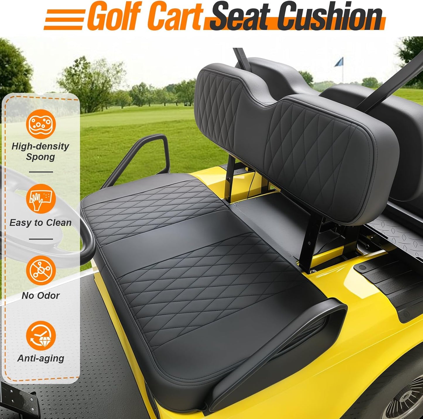 Golf Cart Front Seat Replacement Cushion Assembly Kit for EZGO TXT&Medalist 1994-2013 Golf Cart, EZGO Front Seat Cushions- Includes Soft Seat Cushion and Back Cushion Set, Black