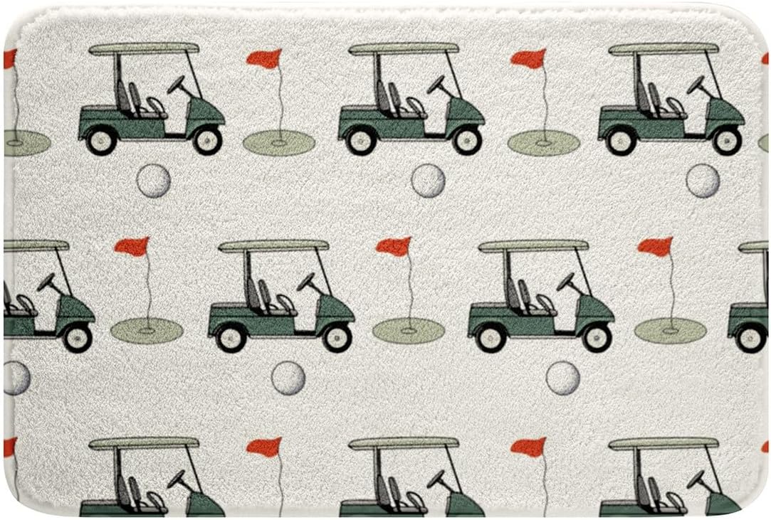 Feelyou Golf Polyester Bath Rug Ball Games Themed Soft Fleece Door Carpet for Kids Boys Girls Golf Club Non Slip Bath Mat Green Course Bathroom Floor Indoor Doormat,20x32 Inch