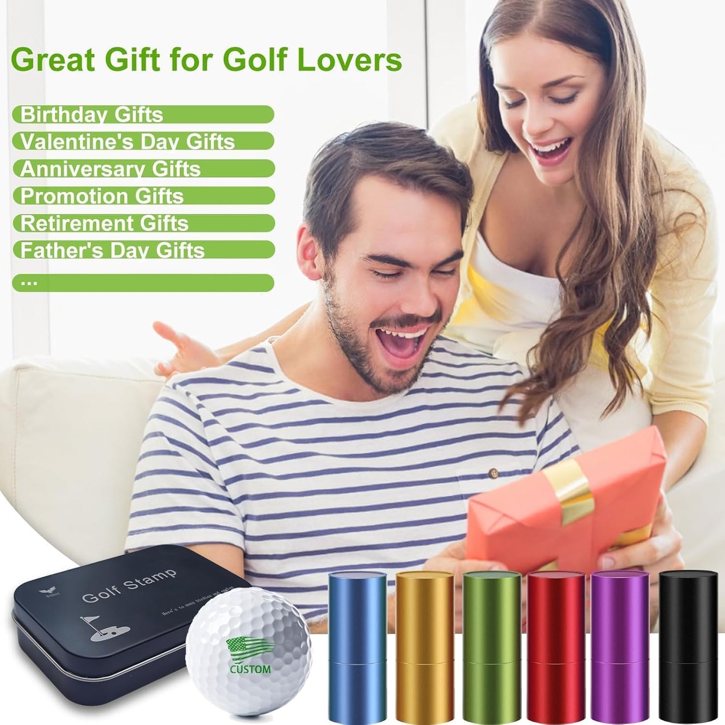 Personalized Golf Ball Stamp, Self-Inking Quick-Dry Waterproof Ink, Custom Name Initials Monogram Logo, Metal Gift Case with Refill, for Golfers Dad Husband
