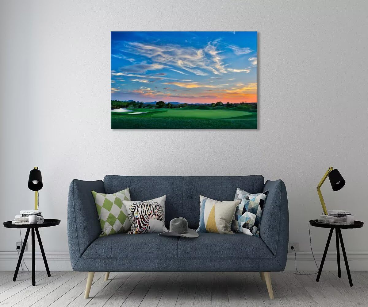 Arizona Scottsdale Golf Course Wall Art for Living Room Bedroom Bathroom Home Decorations Sunset Arizona Scottsdale Landscape Picture Poster Framed Artwork Canvas Prints Ready to Hang(12''H x 16''W)