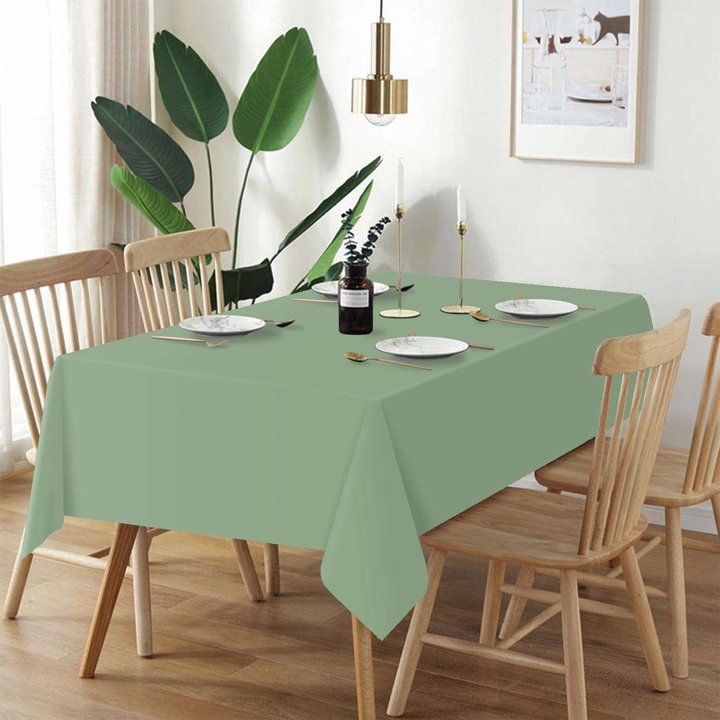 QIKSION Plastic Table Cloth Disposable 2 Pack, 54 x 108 Inch Tablecloths for Rectangle Tables, Sage Green Plastic Table Cover