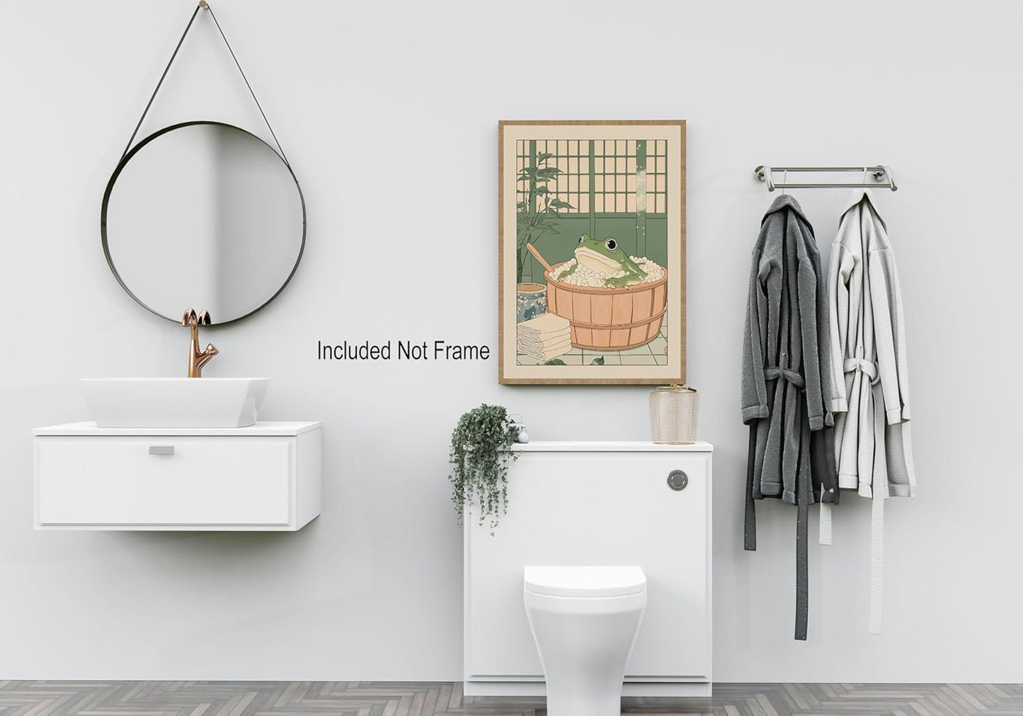 Funny Bathroom Wall Art Japanese Aesthetic Frog in a Bathtub Posters Cute Animal Canvas Prints Vintage Neutral Minimalist Wall Decor for Apartment Dorm 12x16in Unframed