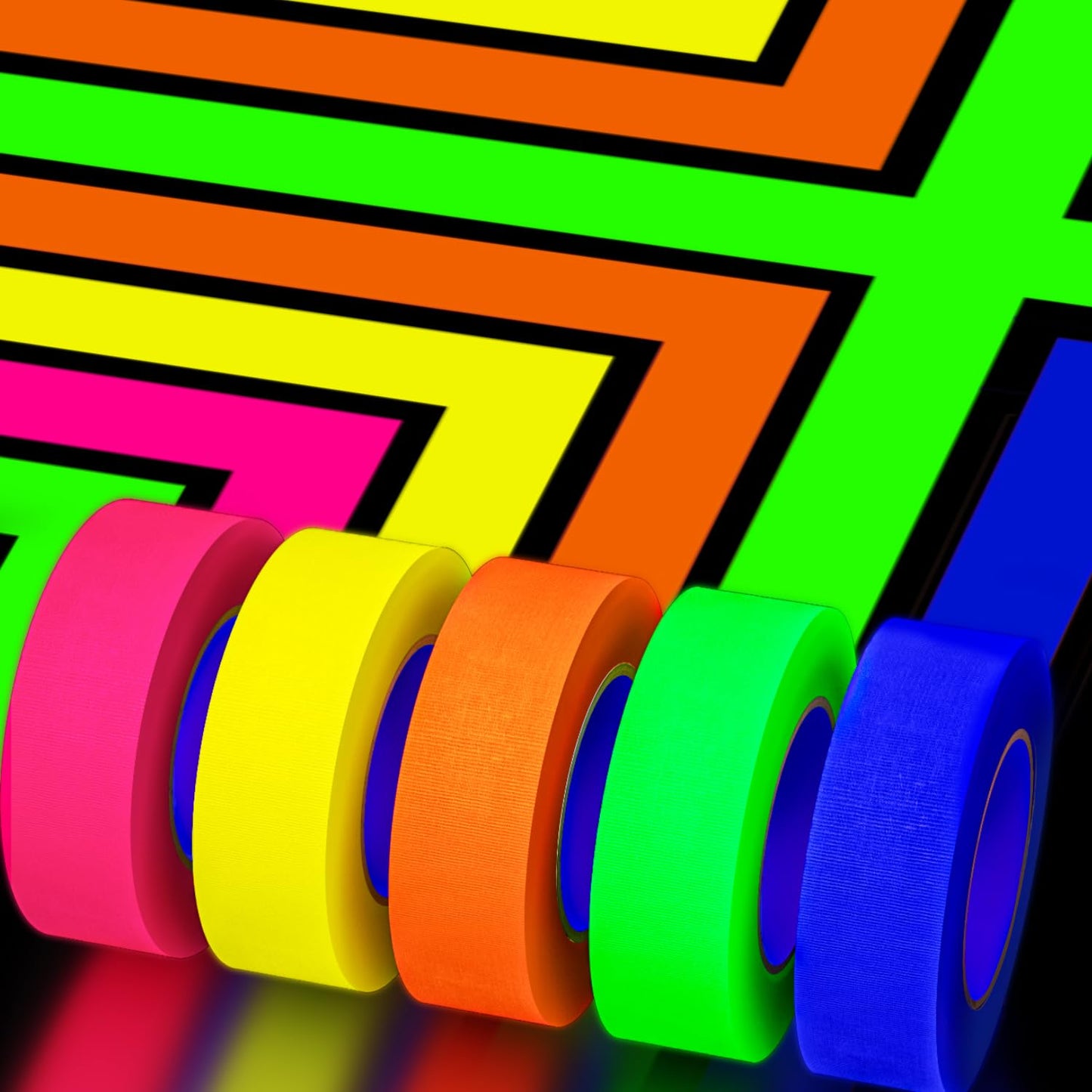 SWRT Neon Gaffer Cloth UV Blacklight Tape for Party Supplies, 5 Rolls Multi-Color UV Fluorescent Glow in The Dark Tape for Party Decoration, Dance Floors, UV Party (0.6 inch x 16.5 feet)