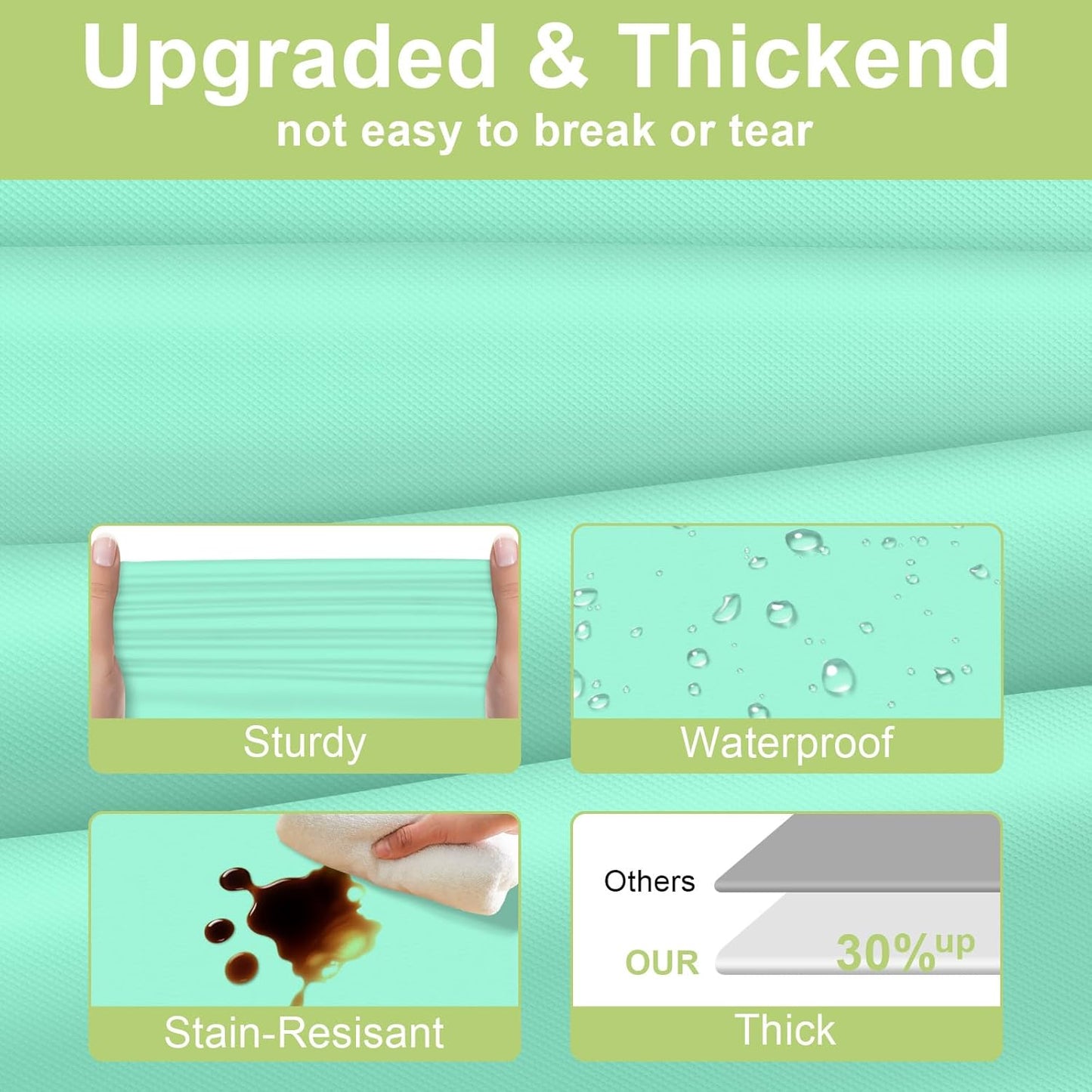 QIKSION Plastic Table Cloth Disposable 12 Pack, 54 x 108 Inch Tablecloths for Rectangle Tables, Fresh Mint Plastic Table Cover