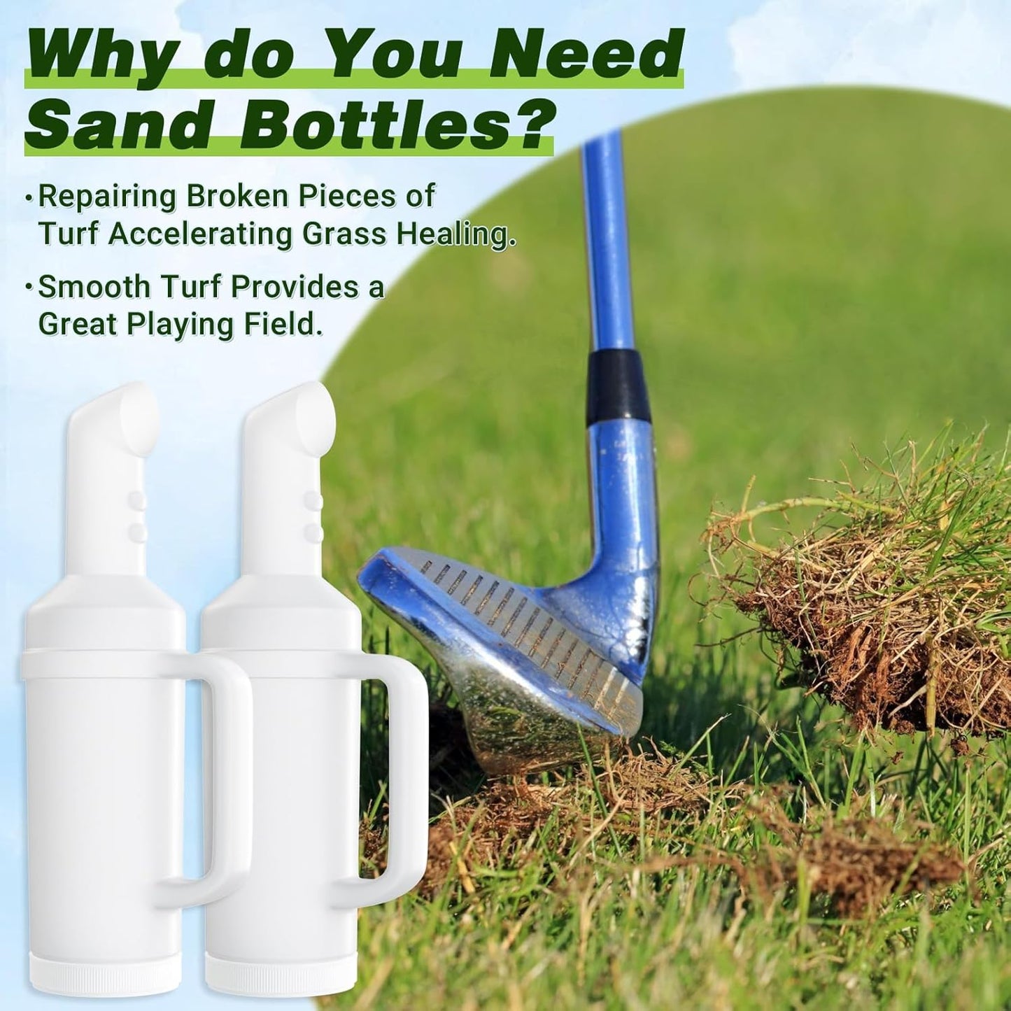 Panglong Universal Golf Cart Sand Bottle with Handle 1Pcs or 2Pcs, Divots Filler Sand & Seed Bottle with Rattle Proof Holder for Yamaha Club Car EZGO