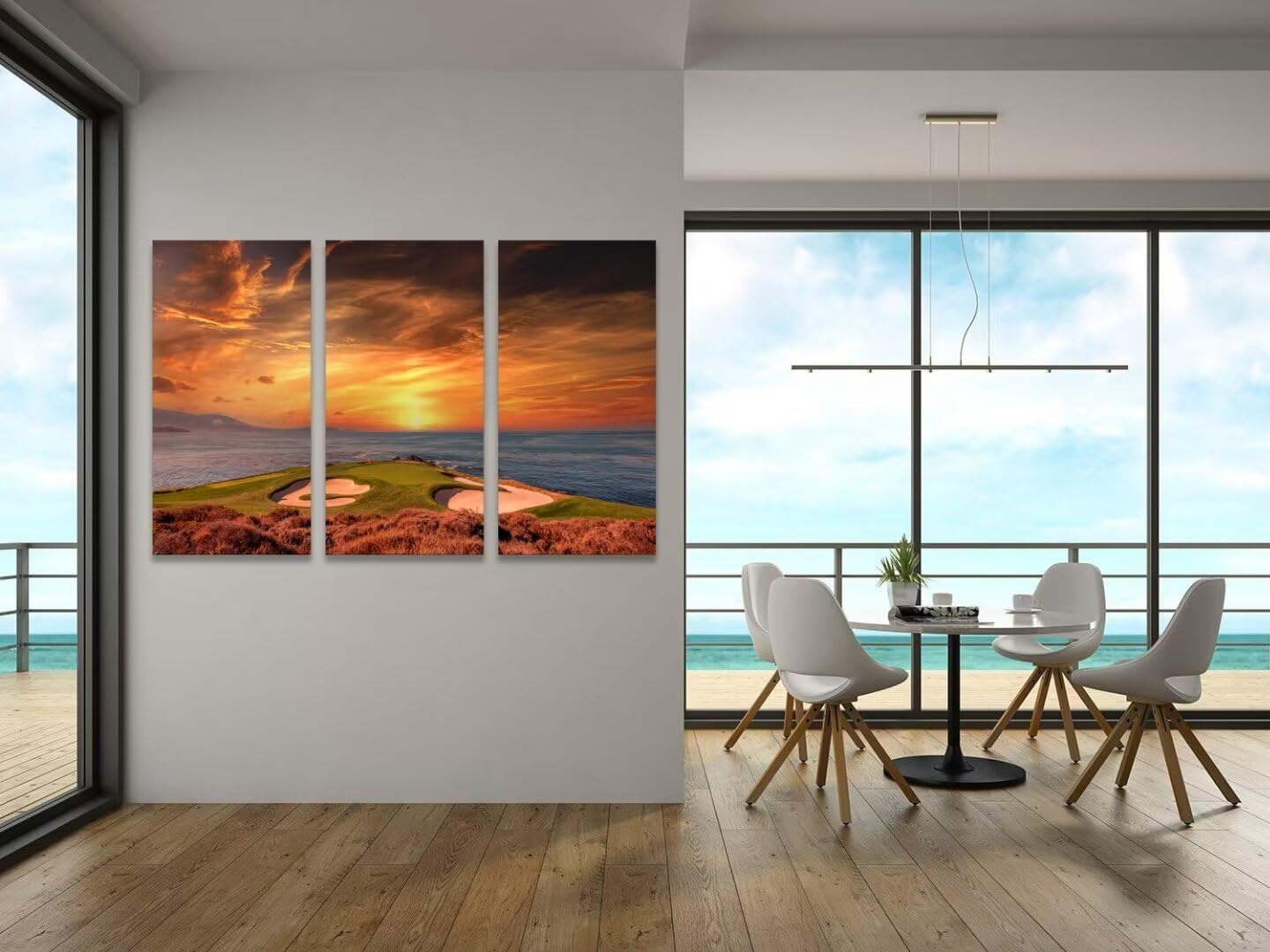 Pebble Beach Golf Course Wall Art for Living Room Bedroom Bathroom Home Decorations Monterey California Golf Course Pictures Posters Framed Artwork Canvas Prints Ready to Hang(20''W x 40''H x3)