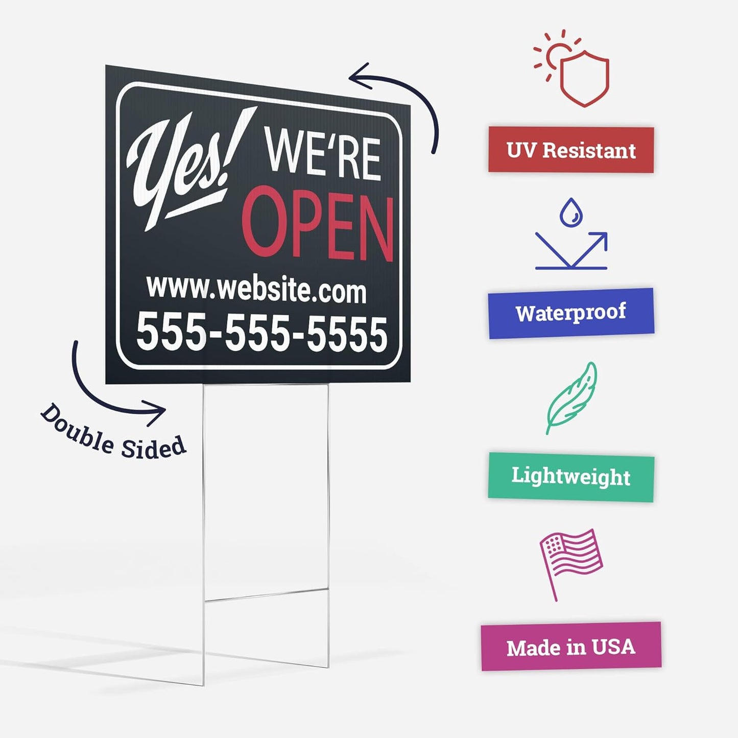 100 pack 12x18" Double Sided Customizable Outdoor Yard Sign made from Corrugated Plastic with Metal "H" Stake, Easy to Design, Sign for Business, Garage or Yard Sale, Home, Office, (12" x 18" - Qty 100)