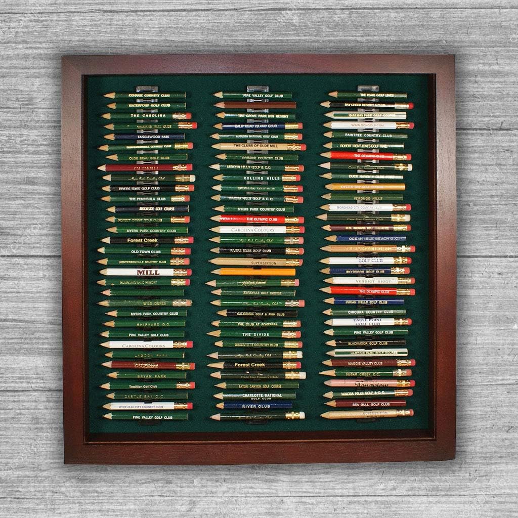 Eureka Golf Pencil Display Case with Acrylic Cover | Holds 96 Round or Hexagonal Pencils | Cherry Finish | USA Made
