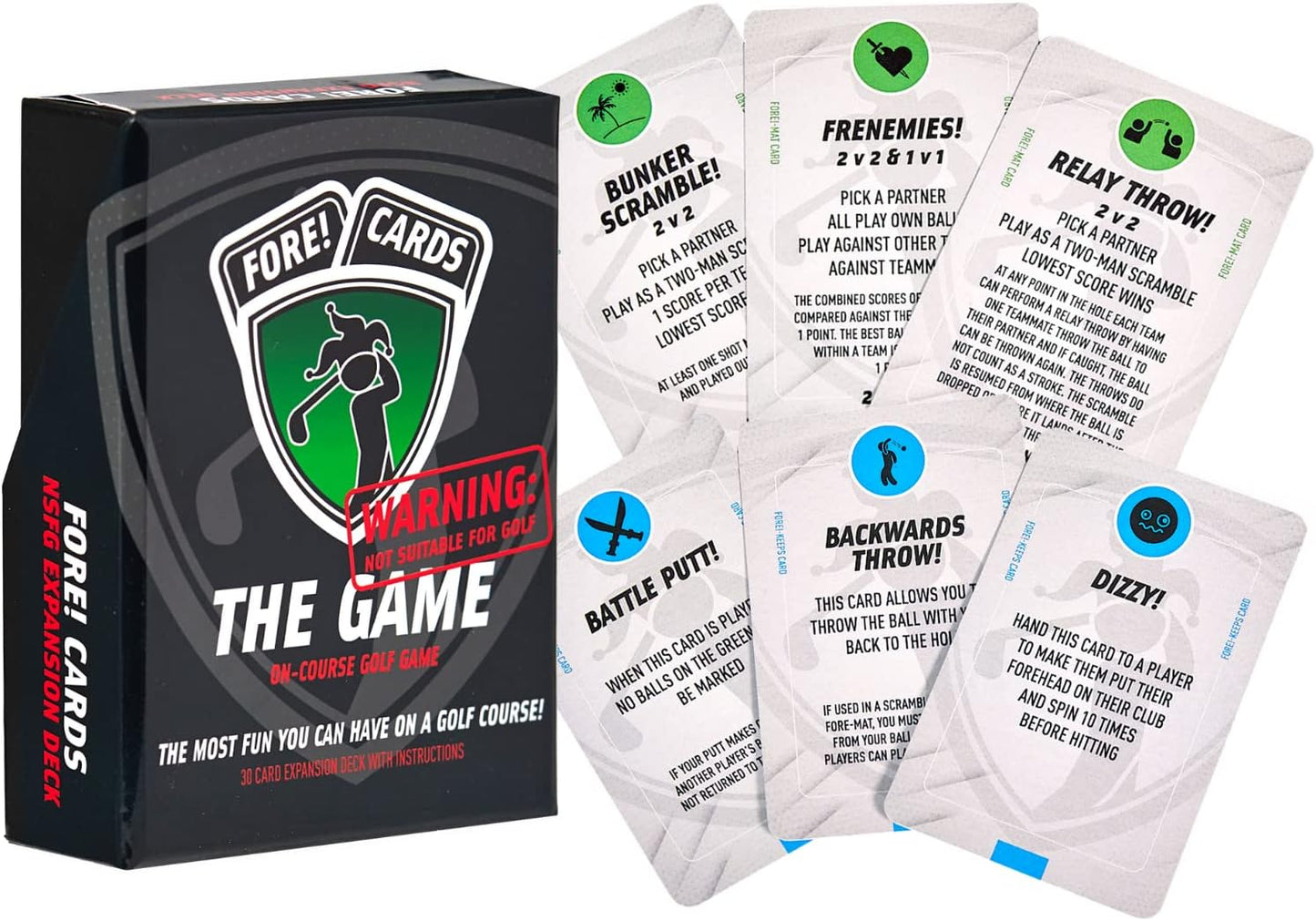 On-Course Golf Card Game & Expansion Pack Bundle – Fun Golf Games with Classic & Crazy Formats for Foursomes – Unique Golf Gift for Men, Women & Groups – 80 Fun Playing Cards Included