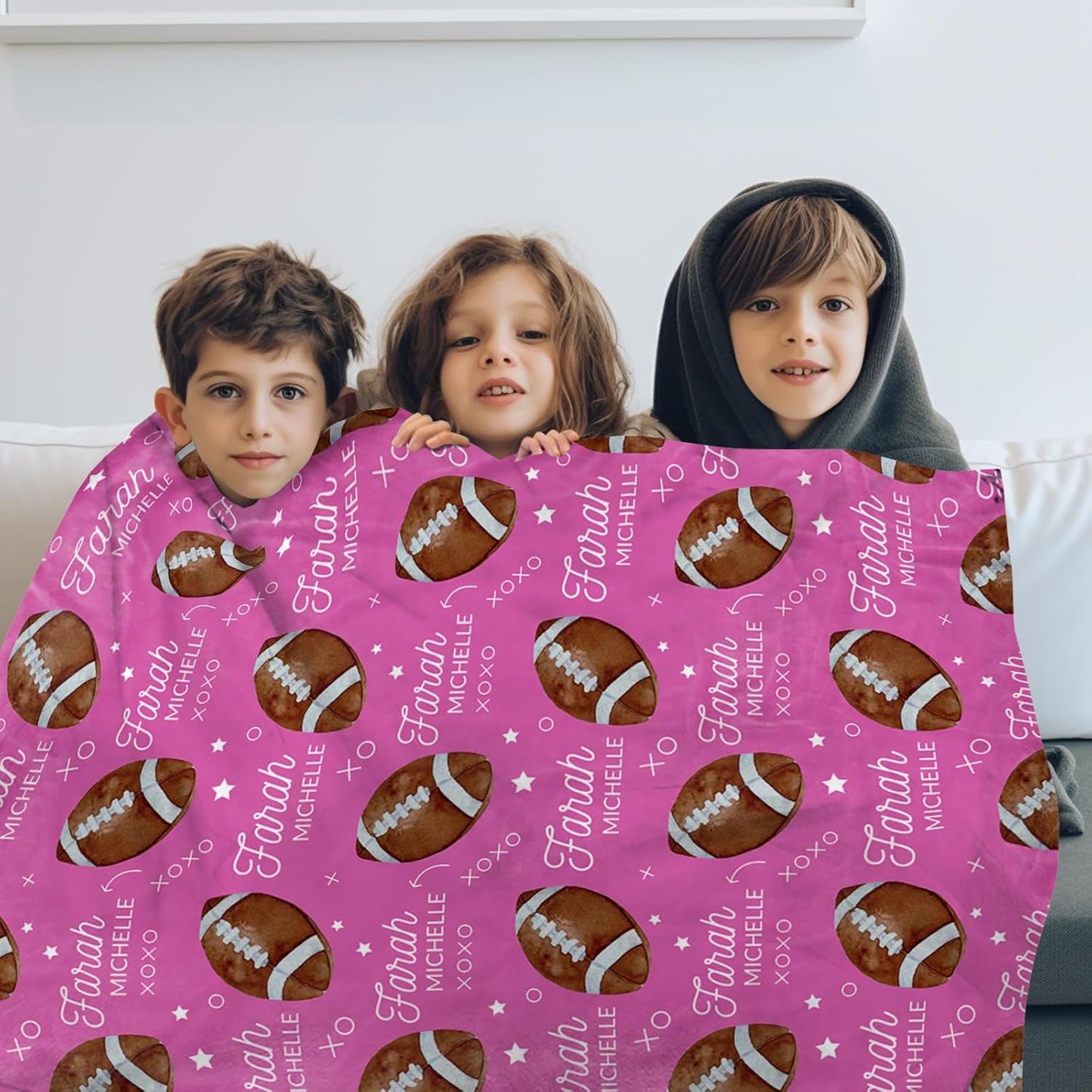 Custom Name Football Blanket - Personalized Names Soft Plush Flannel Throw Blankets for Baby Kids Teen Boys Girls Holidays Birthdays Gifts Color12