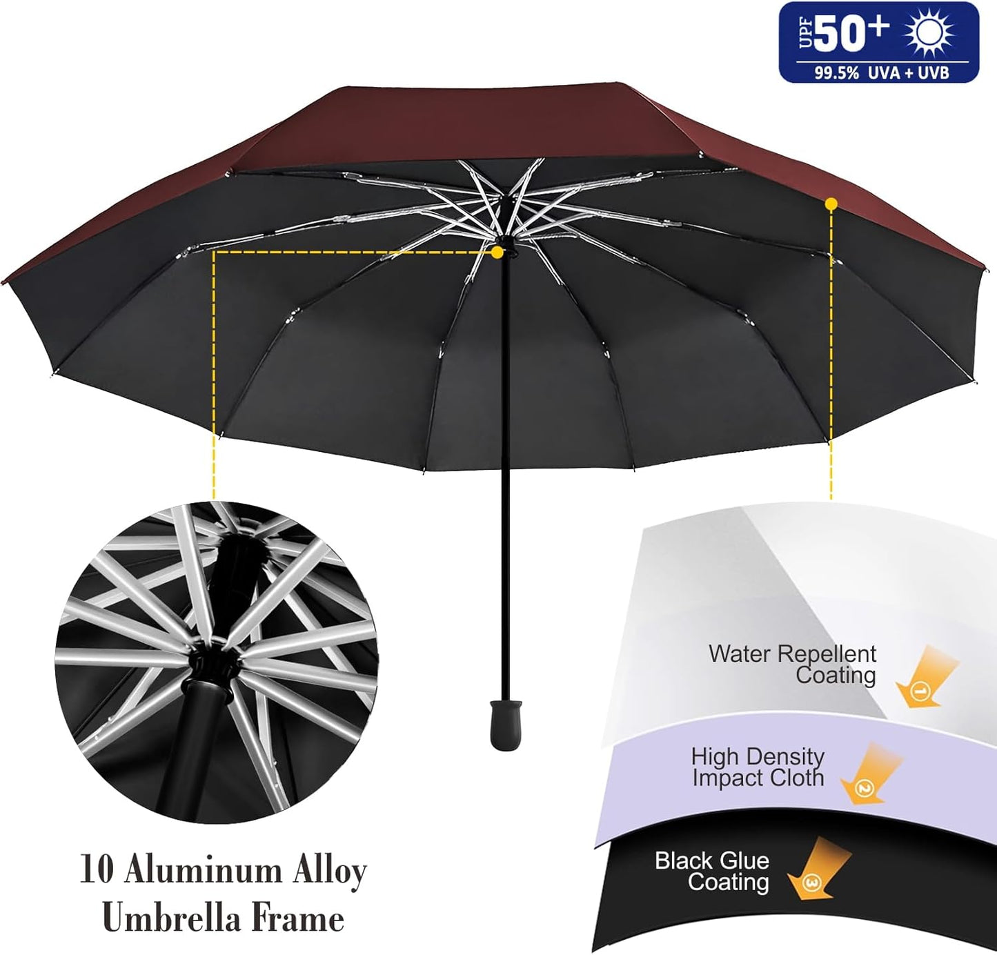 UPF 50+ Beach Umbrella with Adjustable Universal Clamp