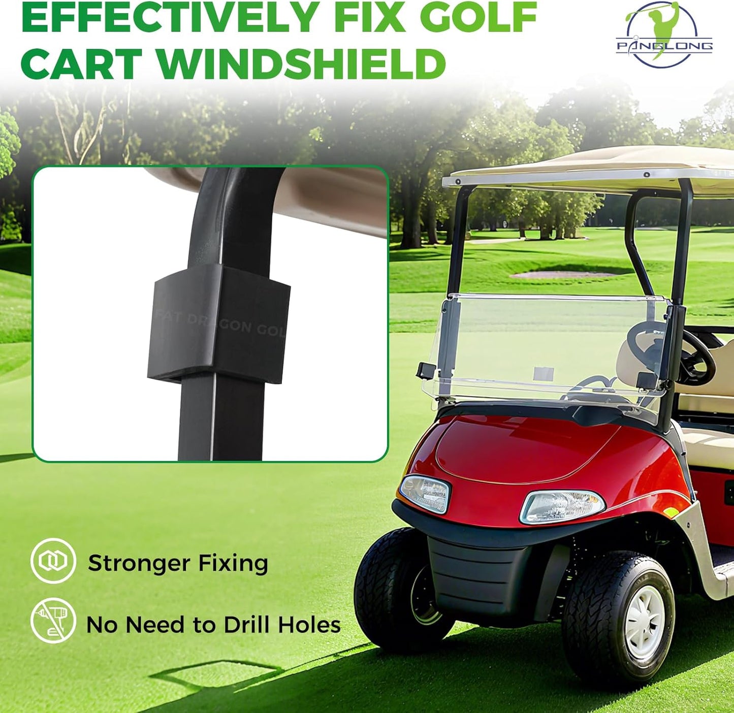 Panglong Windshield Sash Clips Kit, Width 1.25 inch Length 10 inch, OME 613136 603852 for EZGO RXV 2008 Up 1-1/4" inch Square Tube Golf Cart