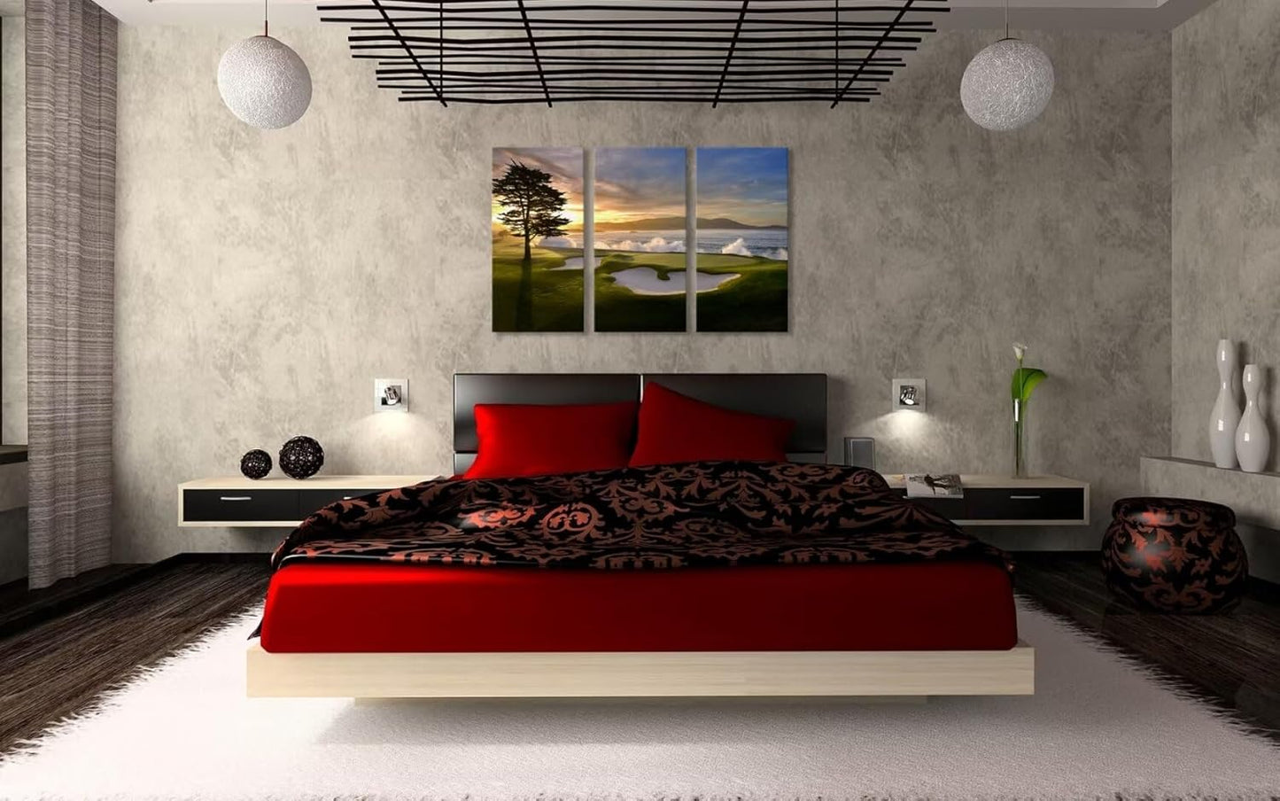 Pebble Beach Golf Course Wall Art Pictures Golf Wall Decor for Living Room Bedroom Home Decorations Golf Course Posters Framed Artwork Canvas Prints Ready to Hang(20''W x 40''H x3)