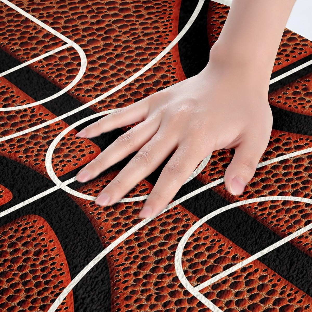 Feelyou Basketball Non Slip Bath Mat Basketball Court Print Soft Fleece Door Carpet for Kids Boys Girls Ball Sports Games Polyester Bath Rug Orange Basketball Bathroom Floor Indoor Doormat,20x32 Inch