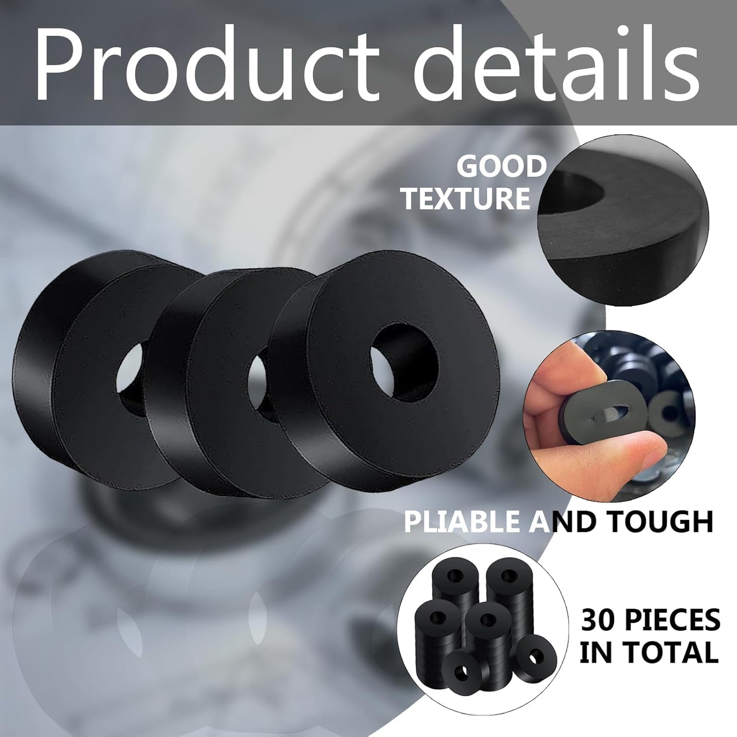 30 PCS Rubber Spacer 4 Sizes Black Non-Slip Thick Grommets Vibration Isolation Round Rubber Flat Washers