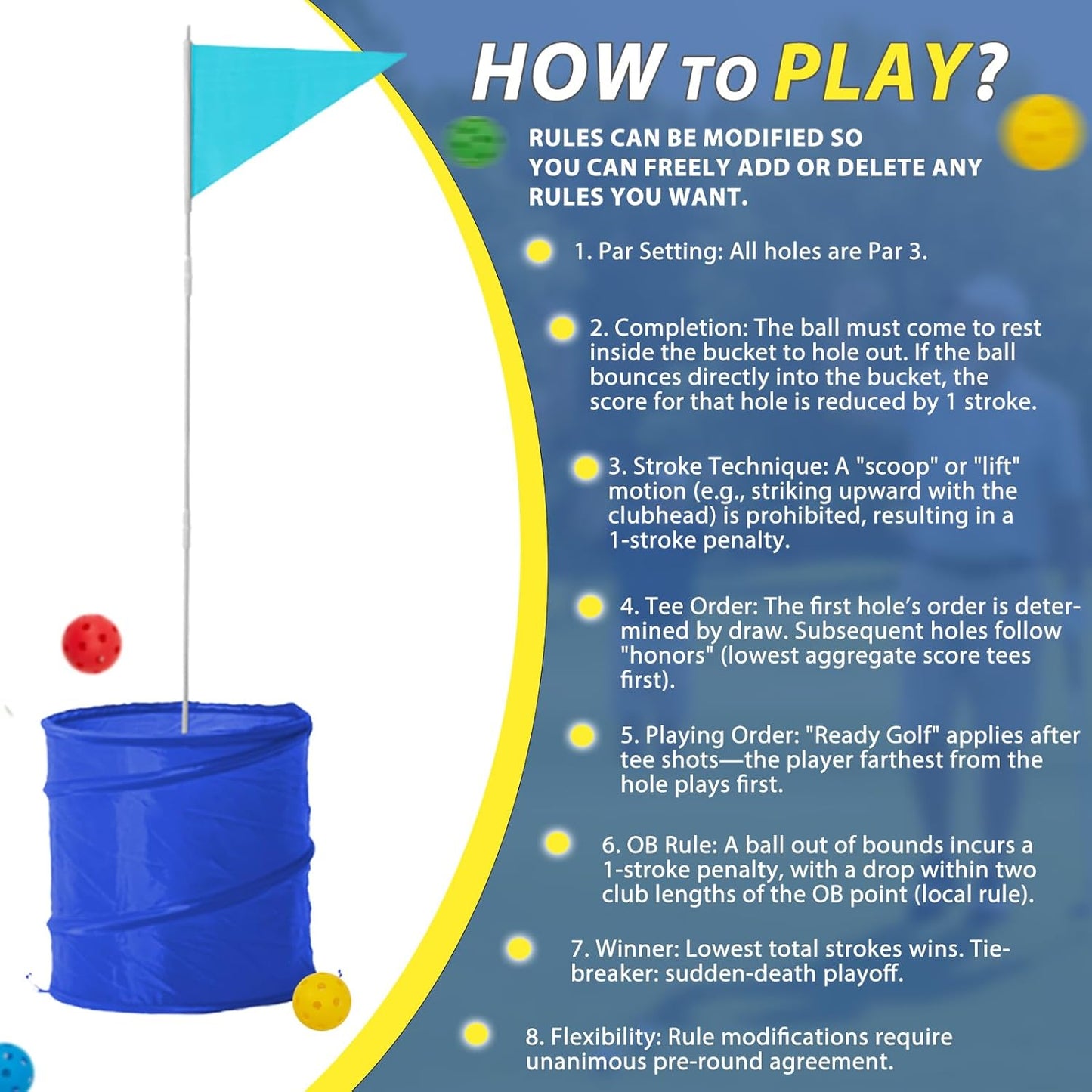 Bucket Yard Golf Game with Clubs 9 Hole Set Portable Low Tide Golf Game for Beach Backyard Lawn with 2 Golf Outdoor Indoor Golf Chipping Games for Adults Family Club Party (Blue, 9 Bucket)