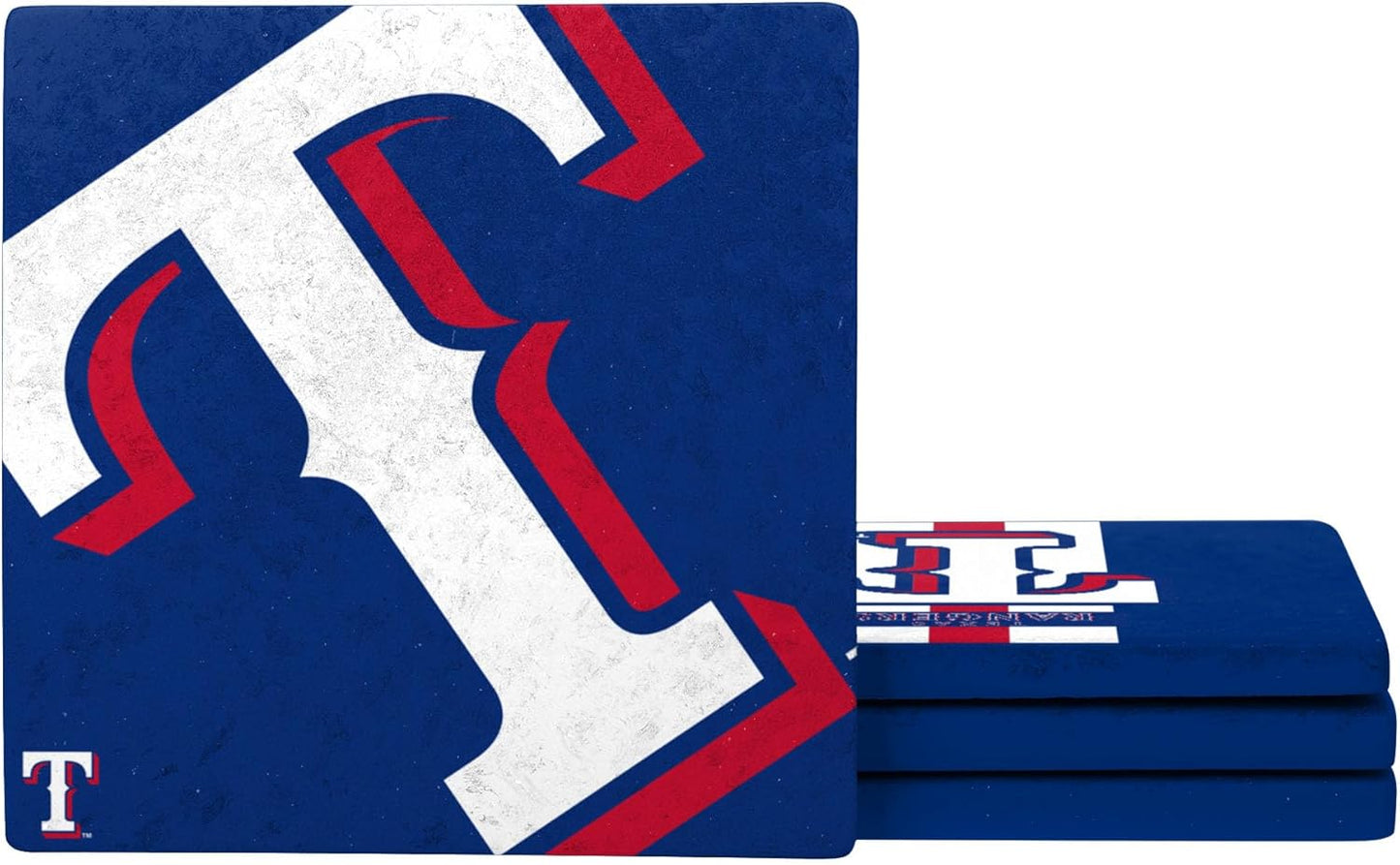 FOCO MLB Official 4-Pack Beverage Drink Ceramic Stone Coaster Set (Texas Rangers)