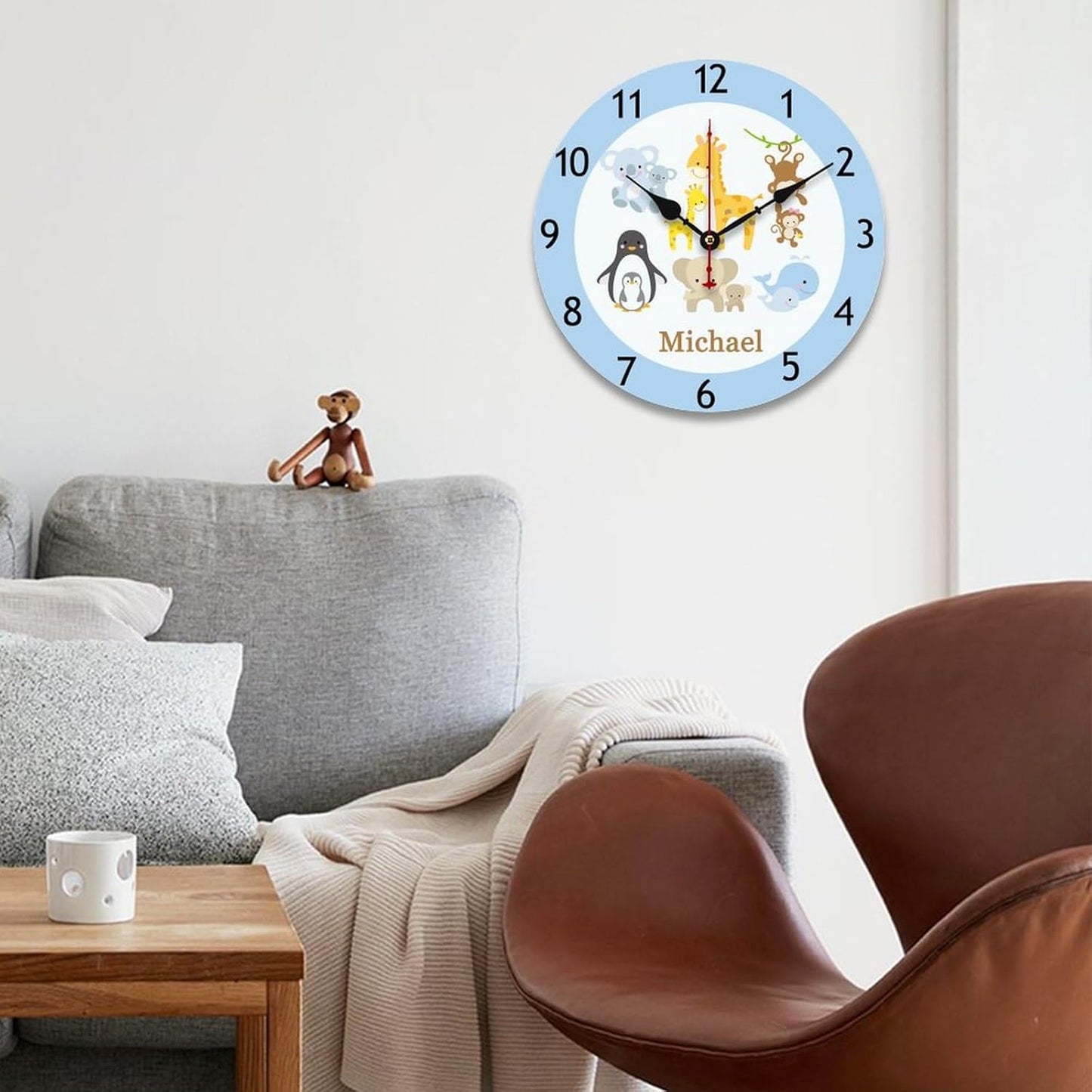 10 inch Golf Ball Personalized Name Wall Clocks Battery Operated for Kids Bedrooms Nursery School Playroom Decor,Custom Kids Name Wall Clock, Wood Round Clock Silent for Children Room Decor
