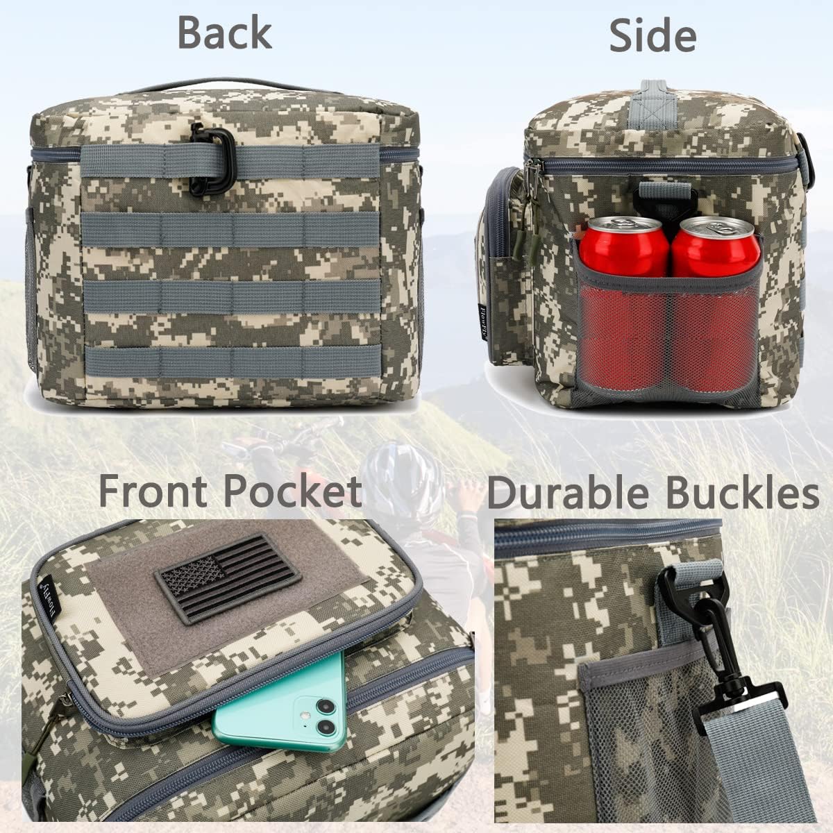 FlowFly Tactical Lunch Bag Large Insulated Lunch Box Cooler Tote for Men, Women with MOLLE/PALS Webbing (Digital#Camo, Large)
