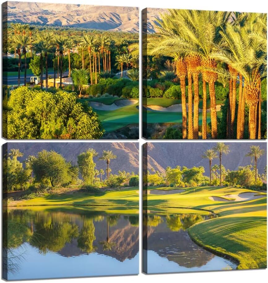Pankila Indian Wells Golf Course Wall Art USA California Picture Golf Course at in Palm Wall Decor for Living Room Bedroom Office Home Decorations Painting Framed Artwork (12''W x 12''H x 4)